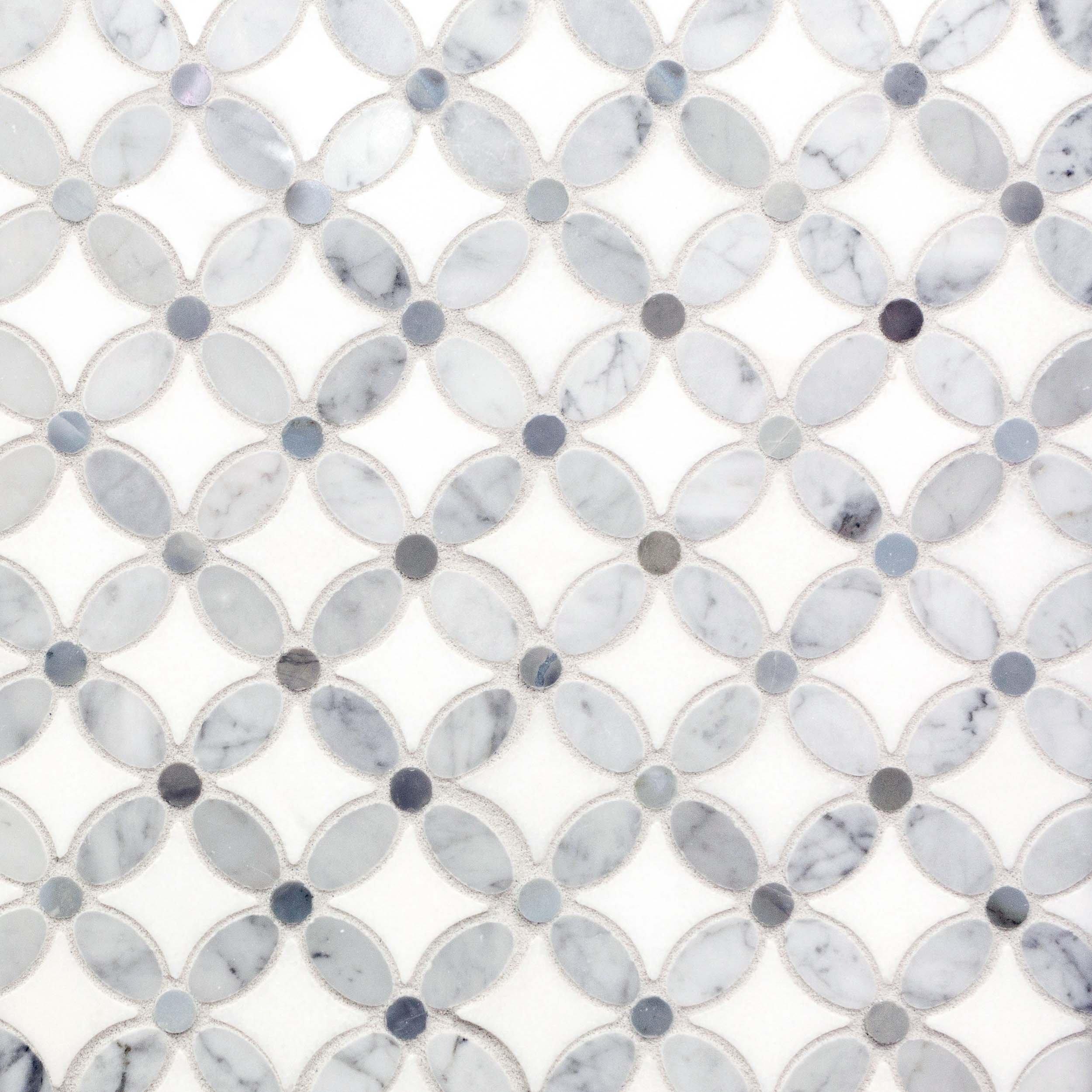 Floral Bianco Carrara Thassos Waterjet Marble Mosaic