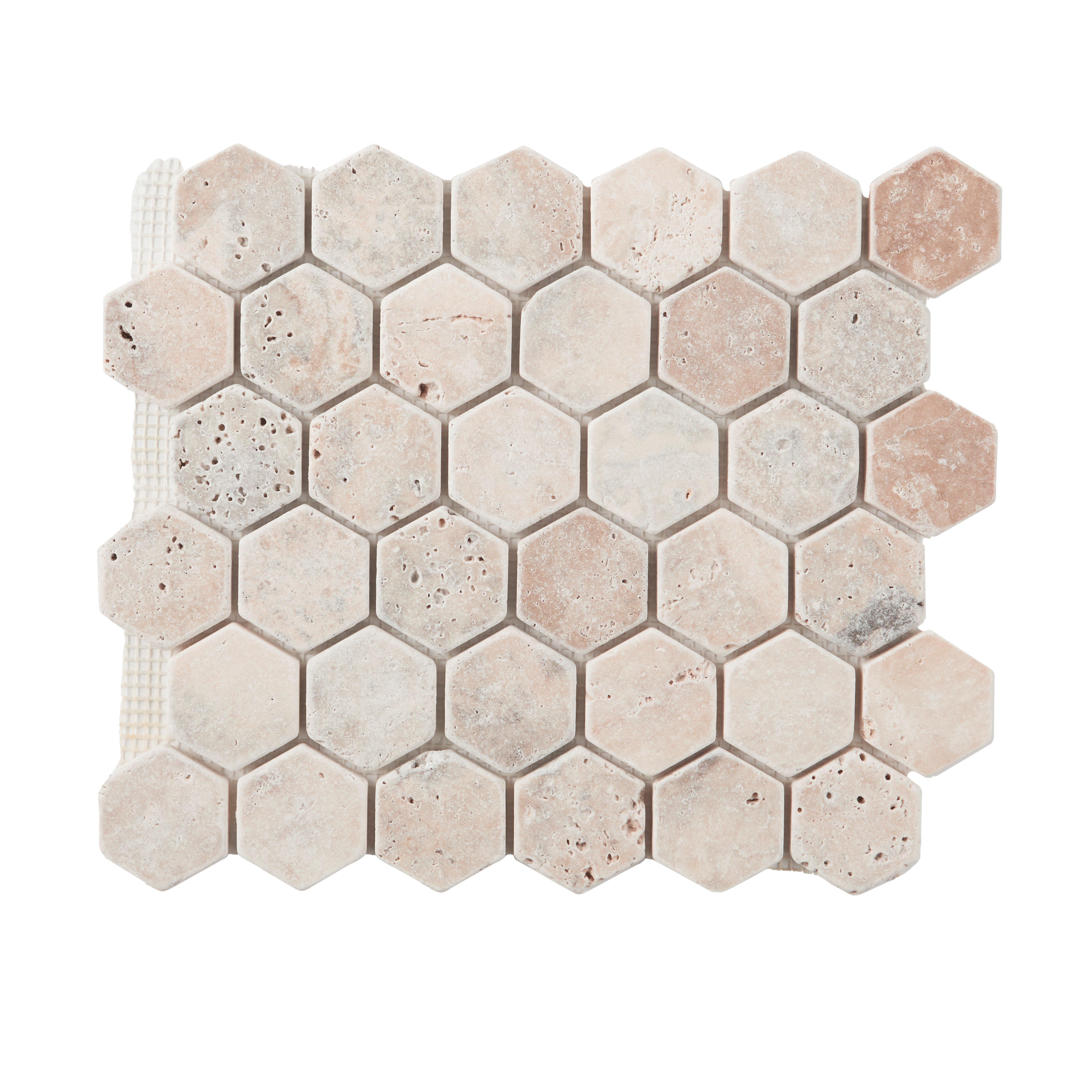 Argento Hexagon Tumbled Travertine Mosaic