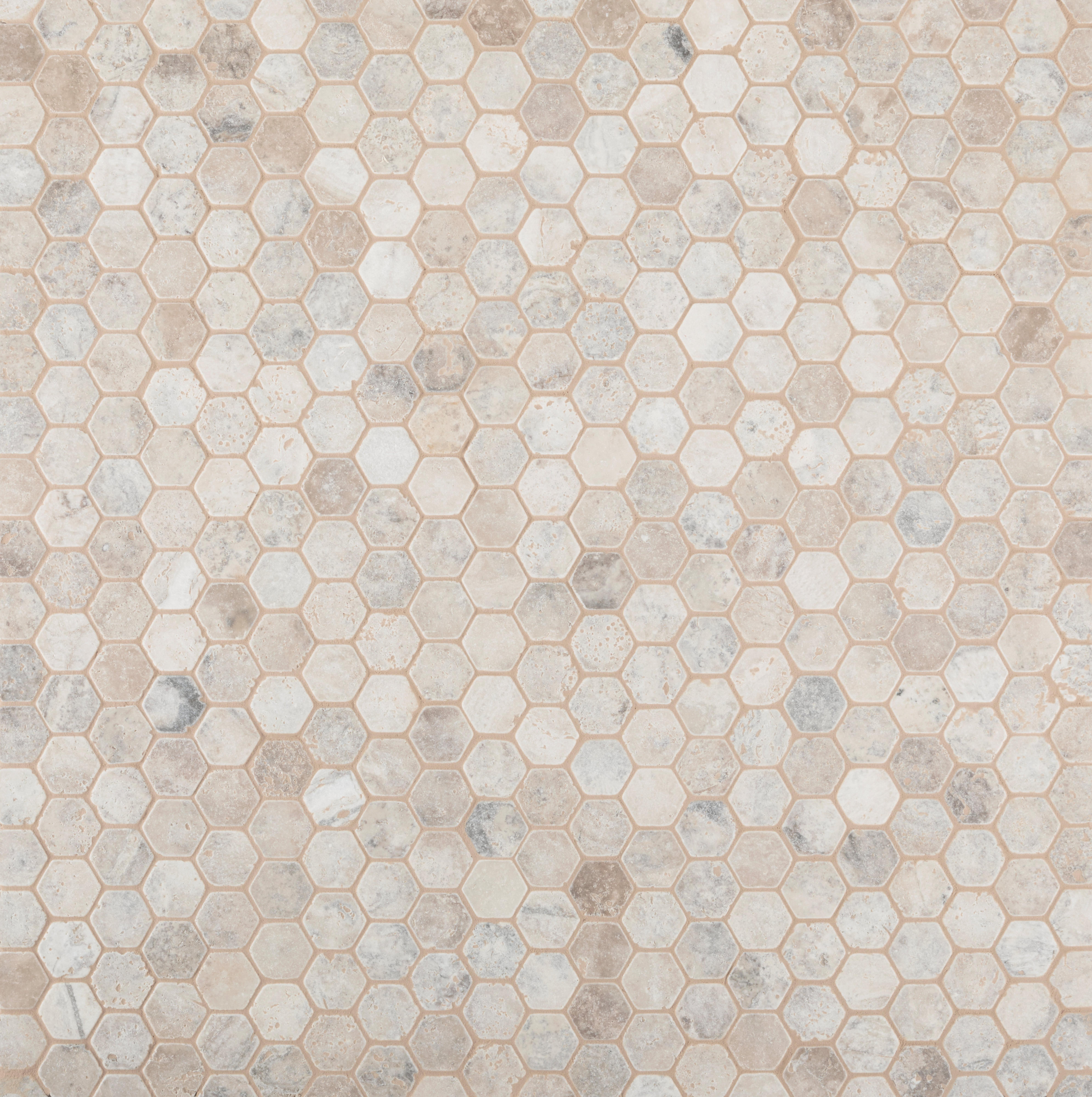 Argento Hexagon Tumbled Travertine Mosaic