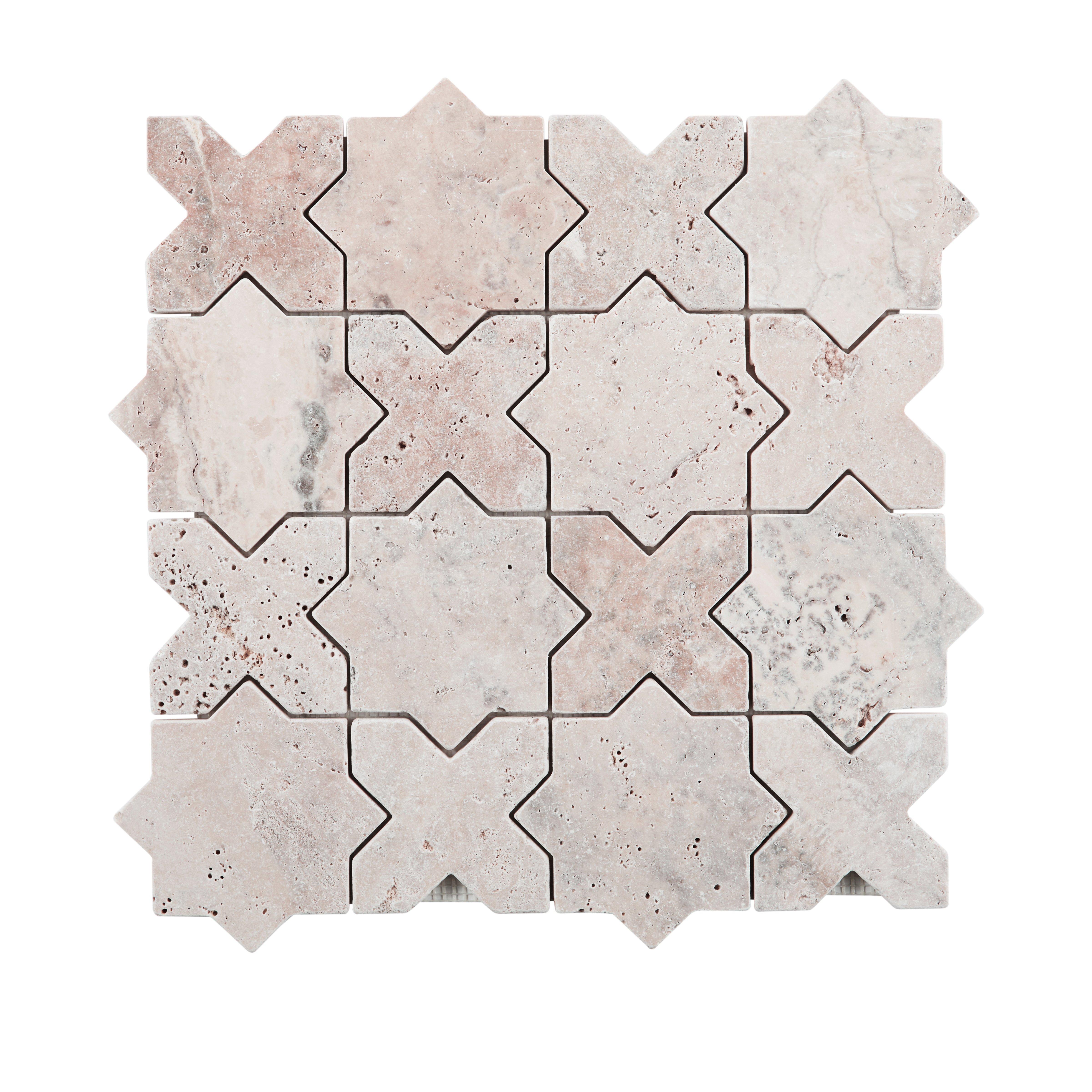 Argento Star Cross Tumbled Travertine Mosaic