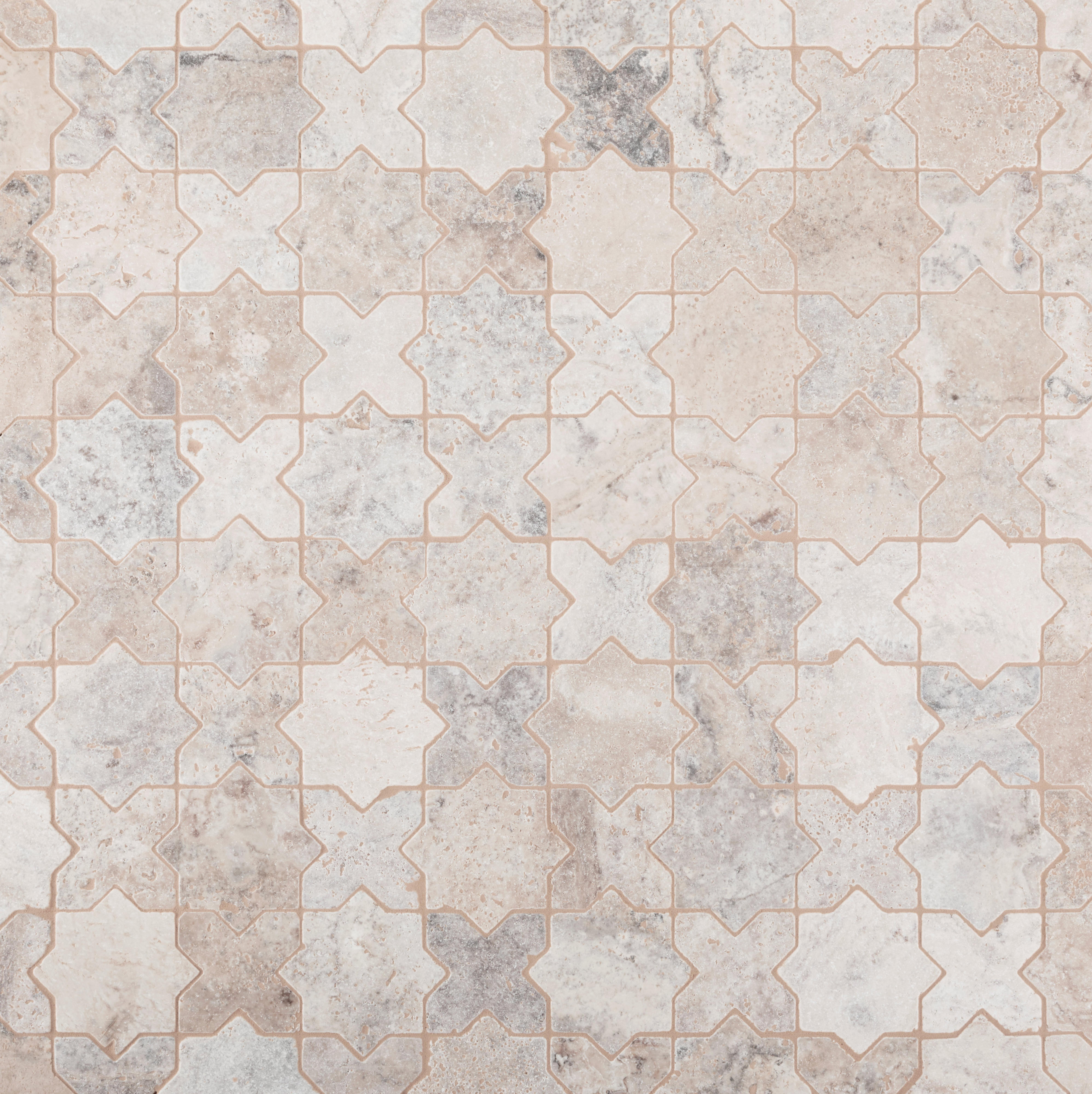 Argento Star Cross Tumbled Travertine Mosaic