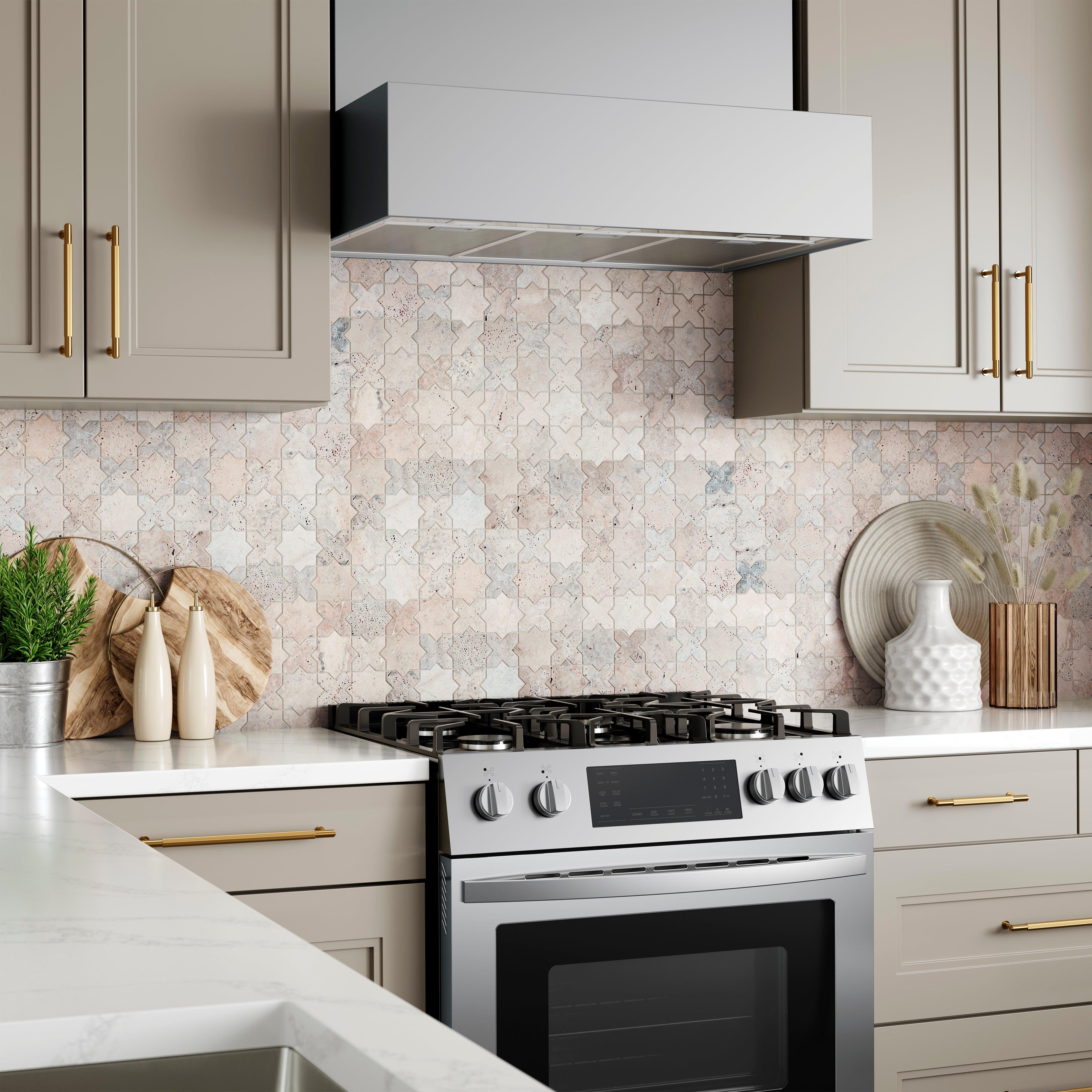 Argento Star Cross Tumbled Travertine Mosaic