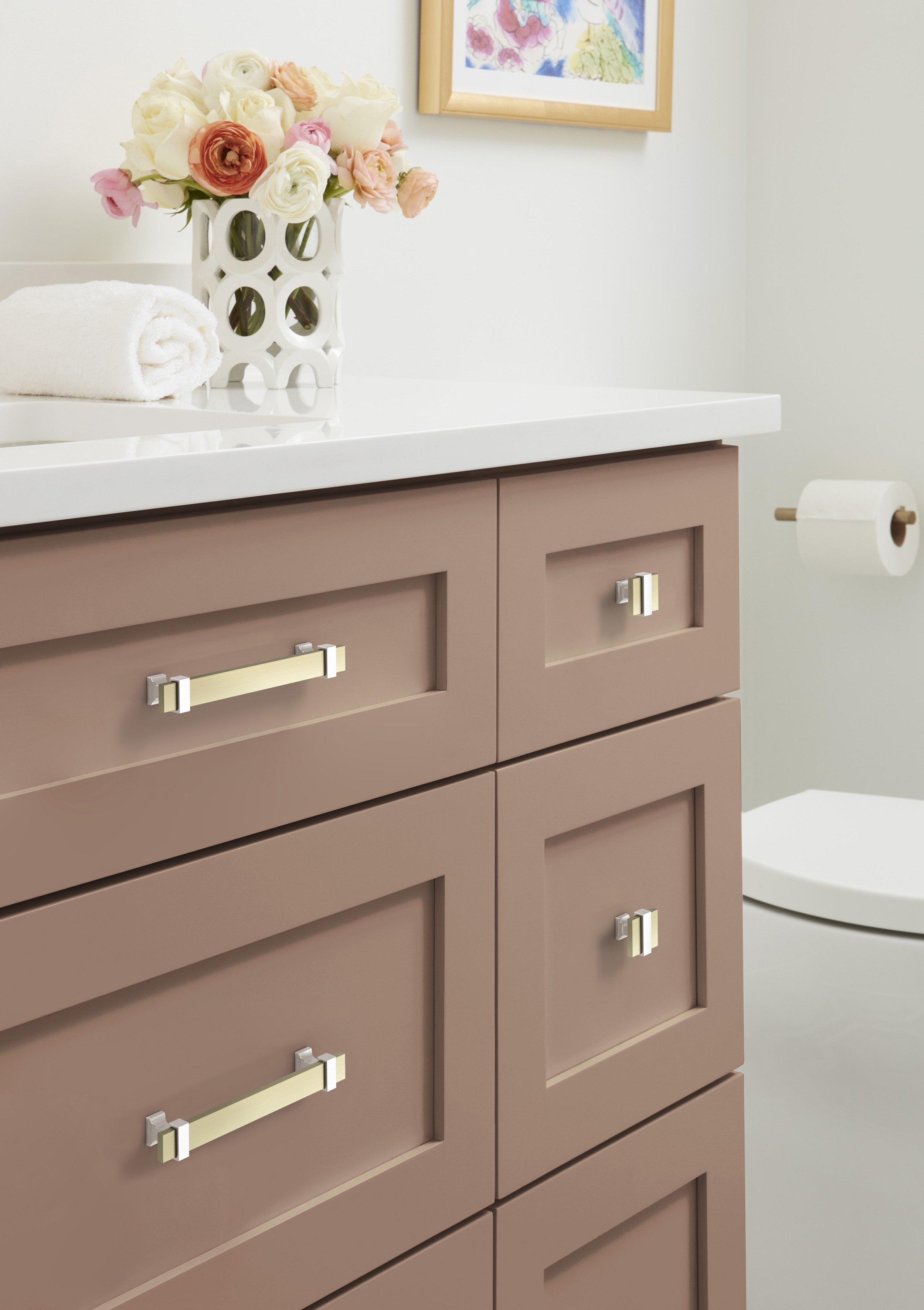 Overton 5-1/16 in. Center-to-Center Golden Champagne and Satin Nickel Cabinet Pull