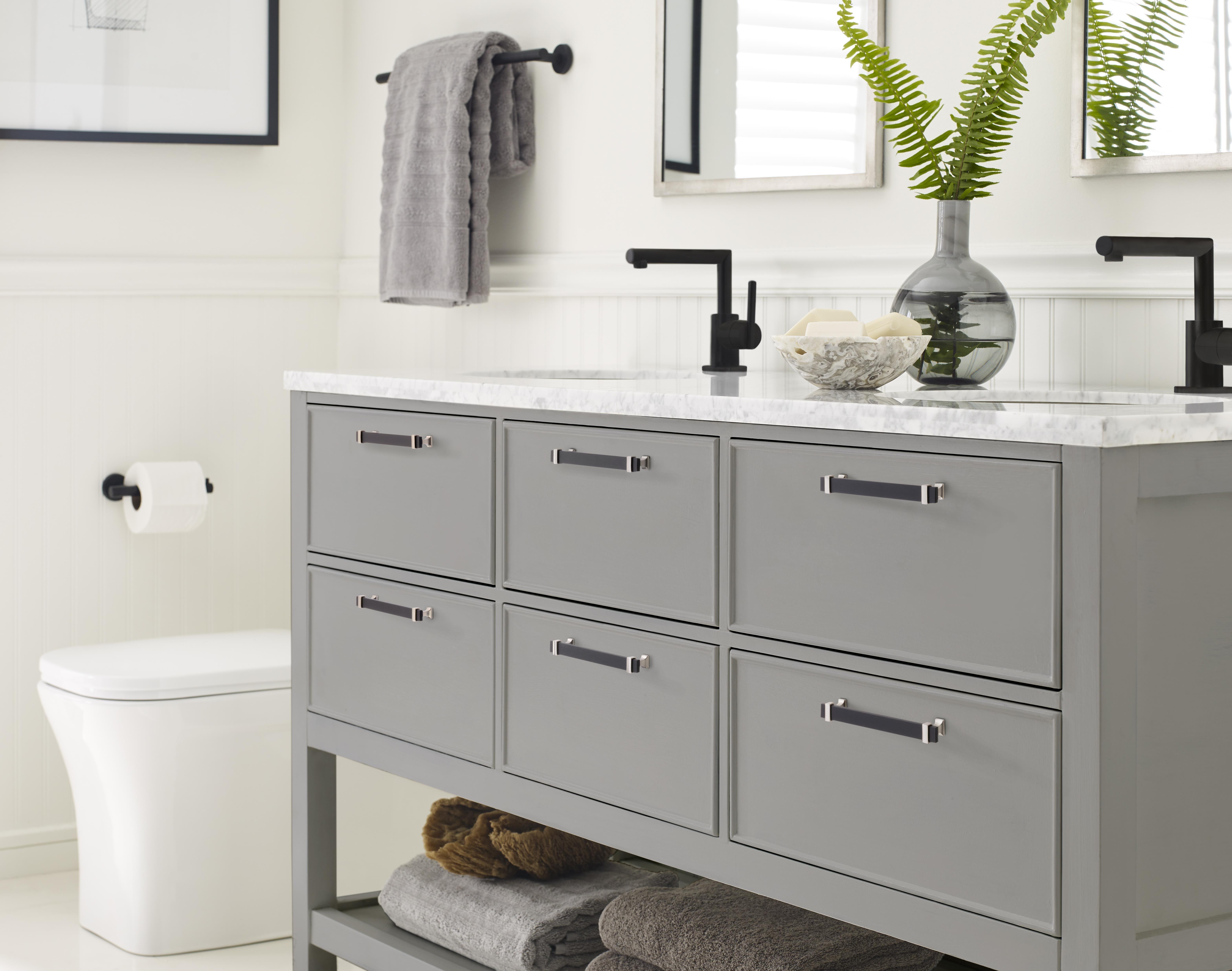 Overton 6-5/16 in. Center-to-Center Brushed Matte Black and Satin Nickel Cabinet Pull