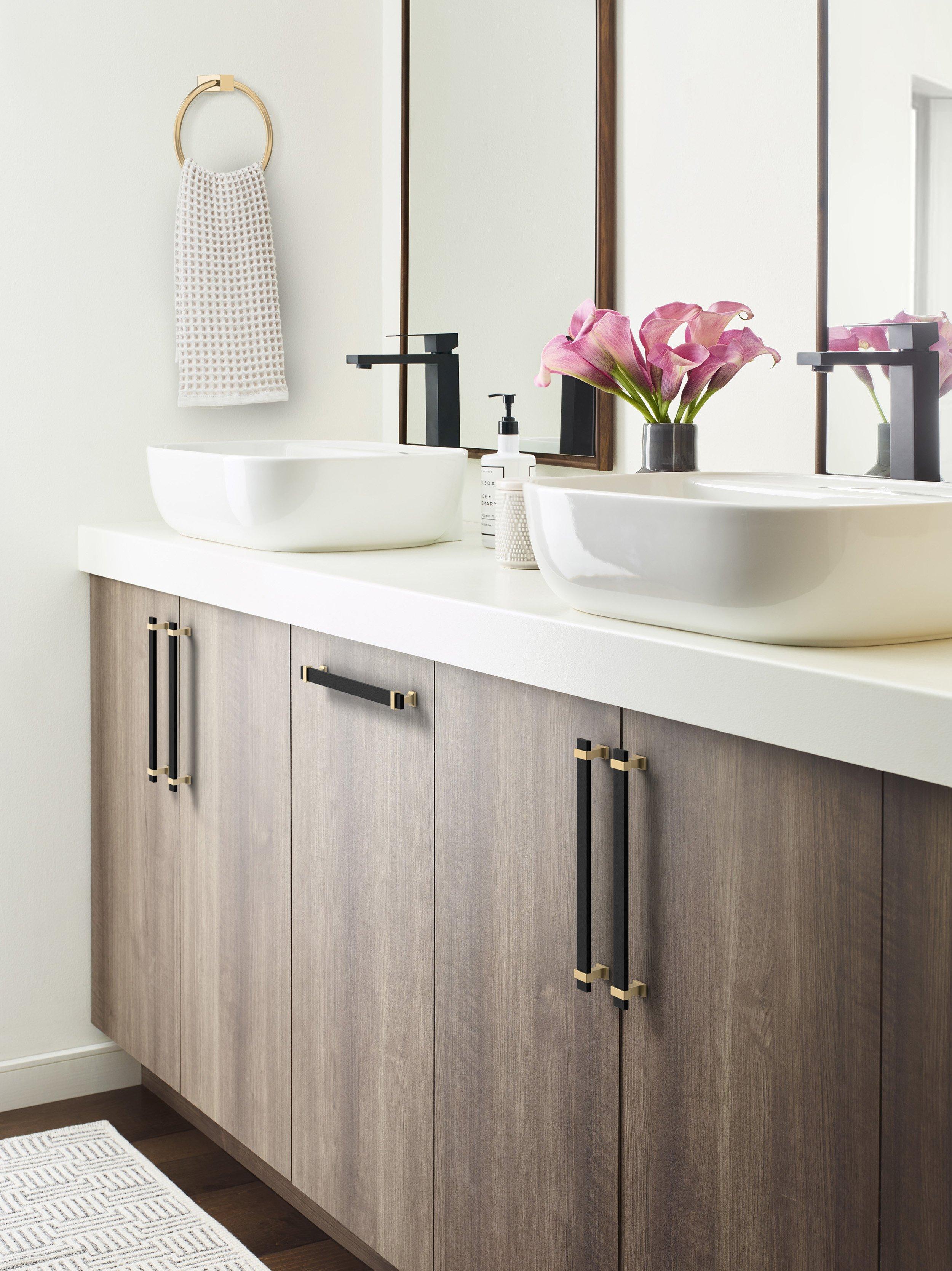 Overton 8-13/16 in. Center-to-Center Brushed Matte Black and Champagne Bronze Cabinet Pull