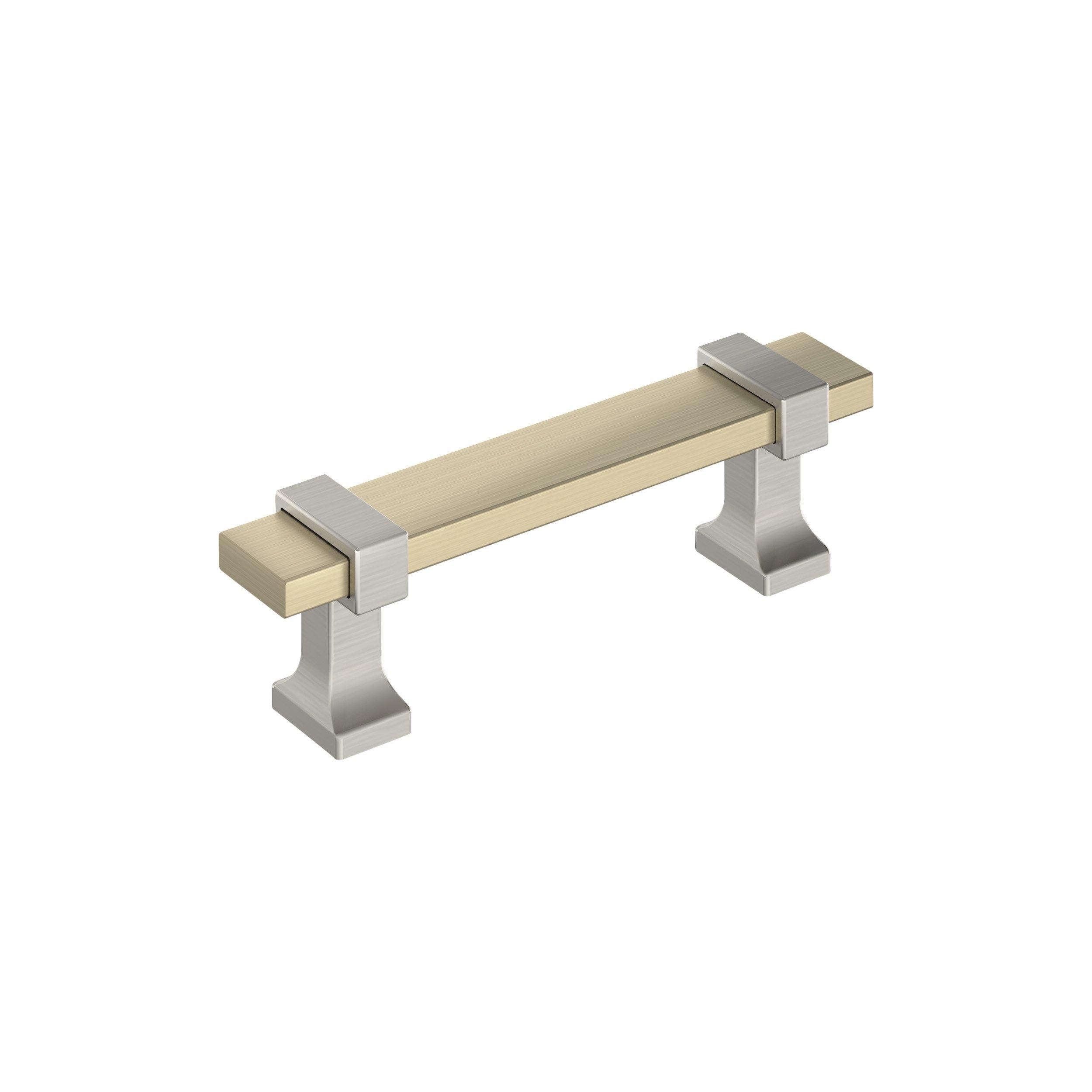 Overton 3 in. Center-to-Center Golden Champagne and Satin Nickel Cabinet Pull