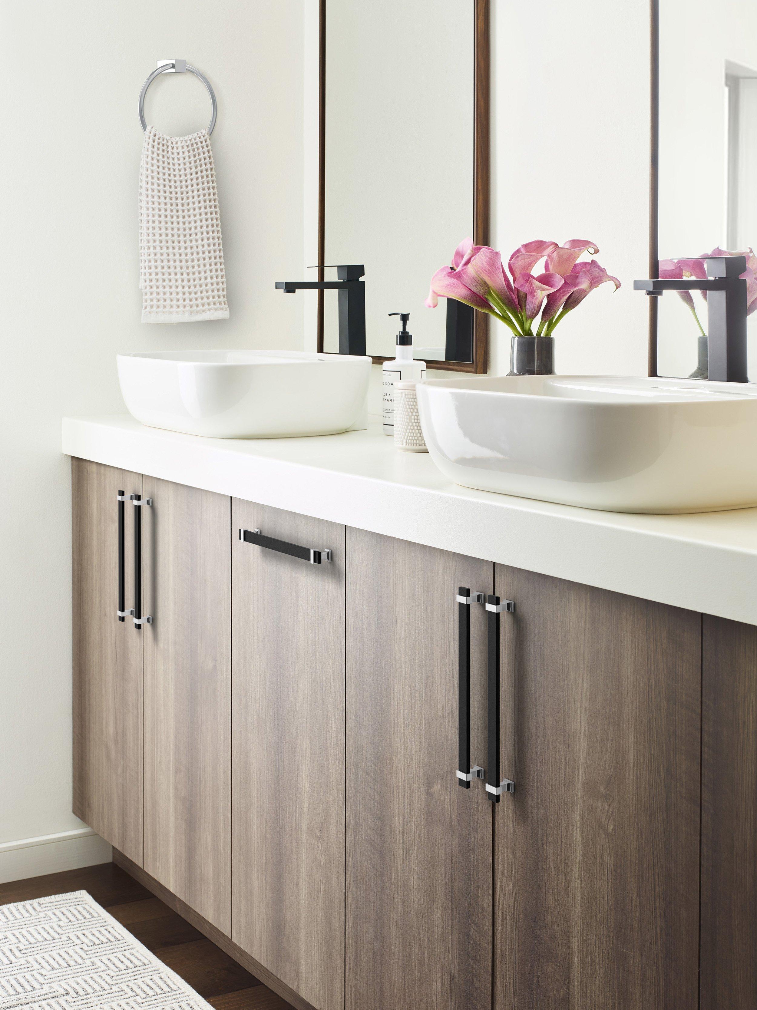 Overton 8-13/16 in. Center-to-Center Brushed Matte Black and Polished Chrome Cabinet Pull
