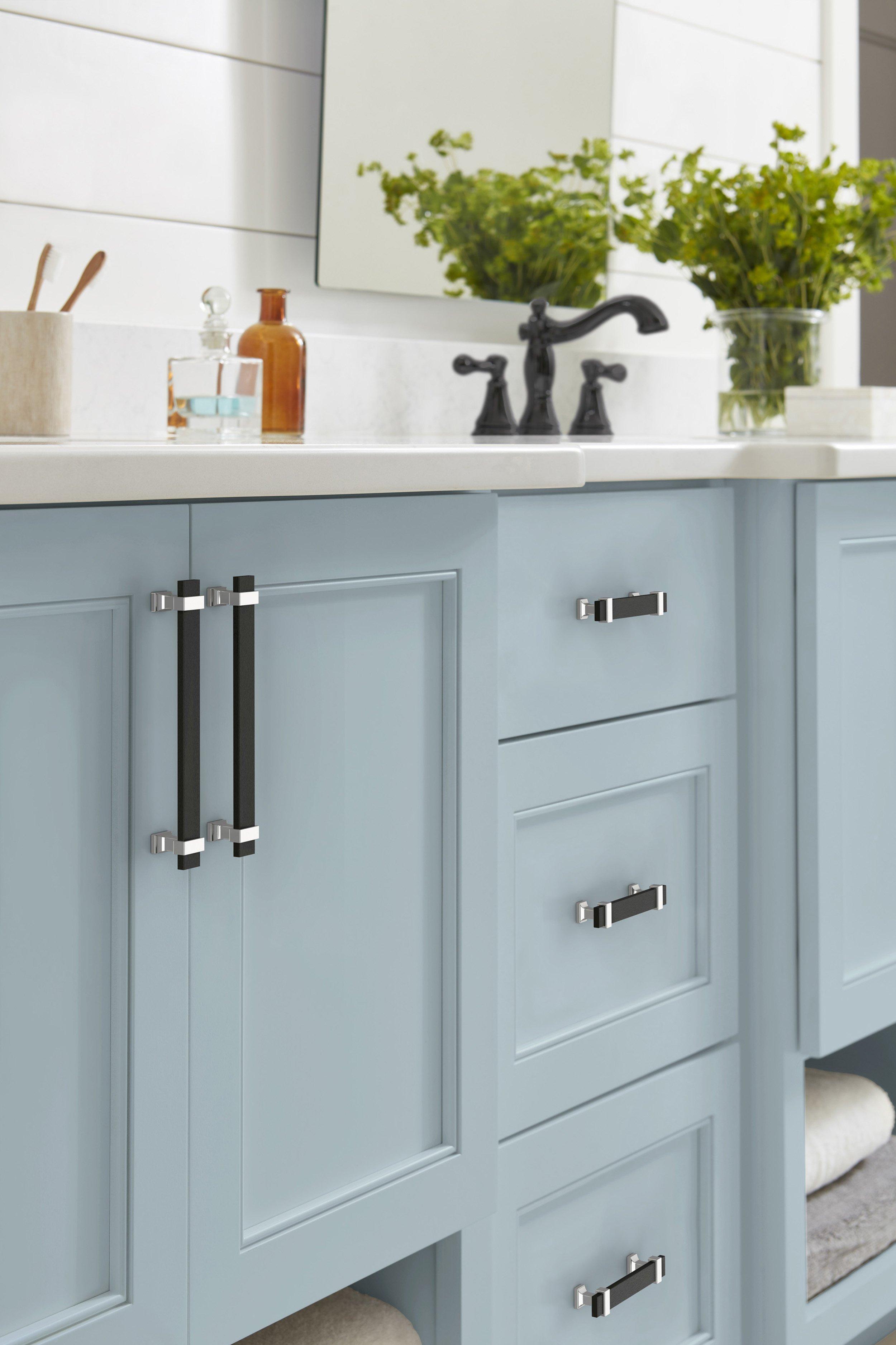 Overton 6-5/16 in. Center-to-Center Brushed Matte Black and Polished Chrome Cabinet Pull