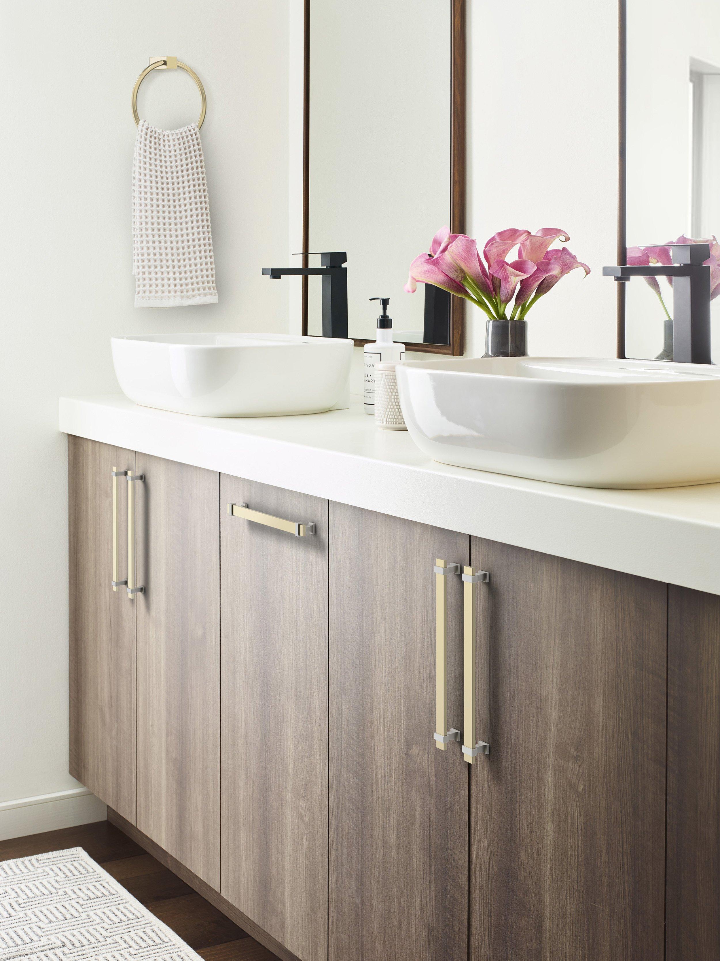 Overton 8-13/16 in. Center-to-Center Golden Champagne and Satin Nickel Cabinet Pull