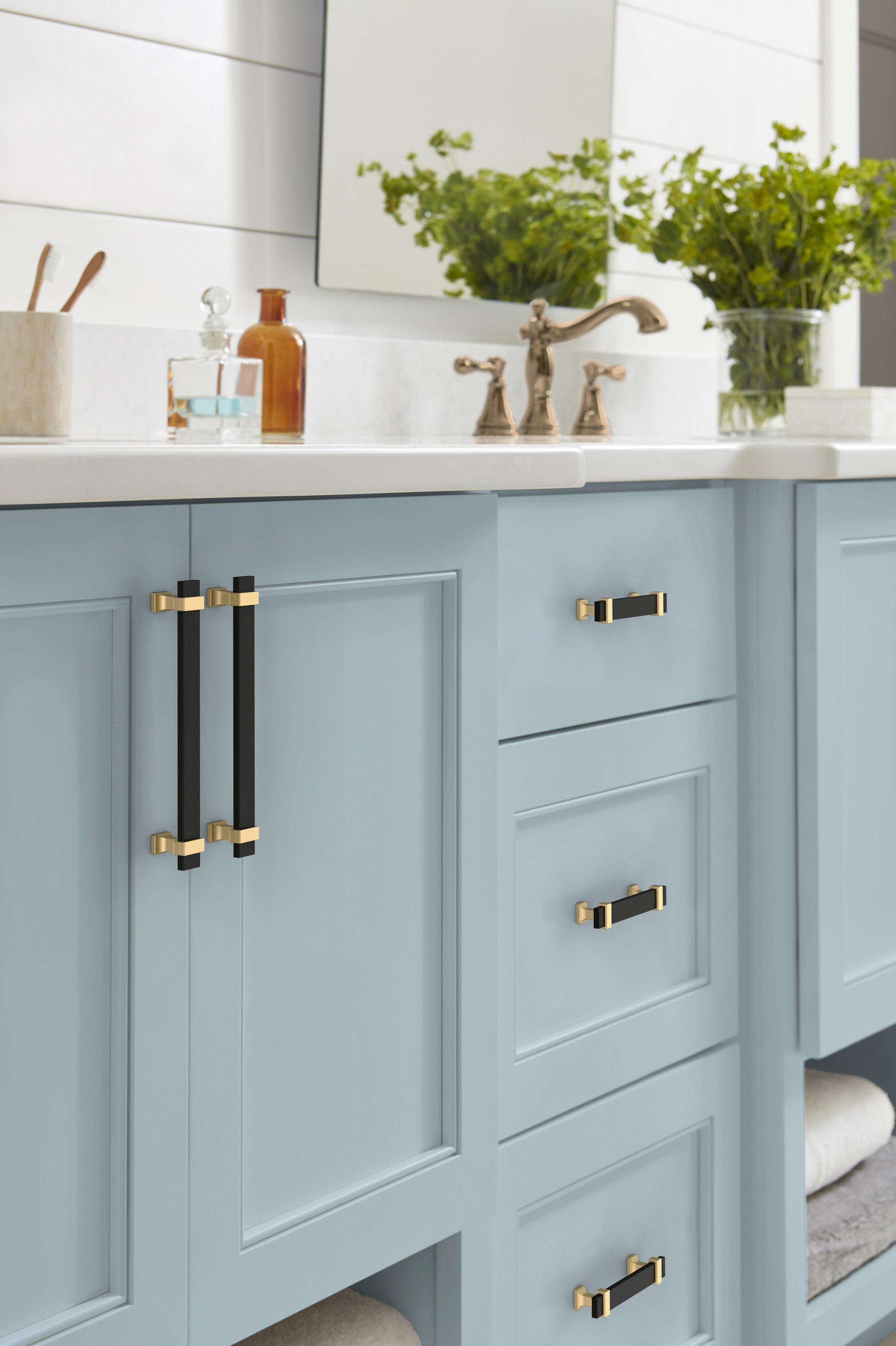 Overton 3-3/4 in. Center-to-Center Brushed Matte Black and Champagne Bronze Cabinet Pull