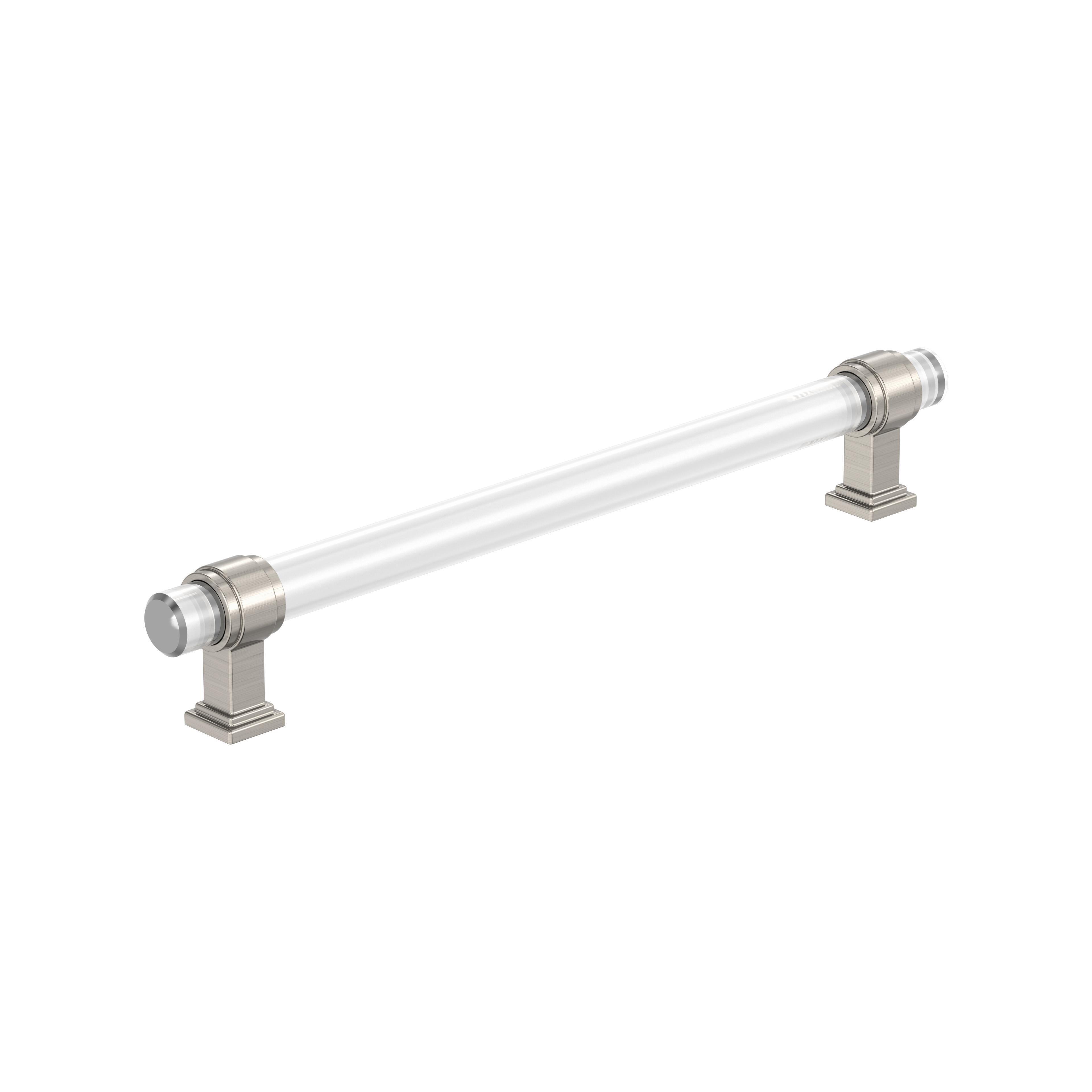 Glacio 8 in. Center-to-Center Clear and Satin Nickel Cabinet Pull