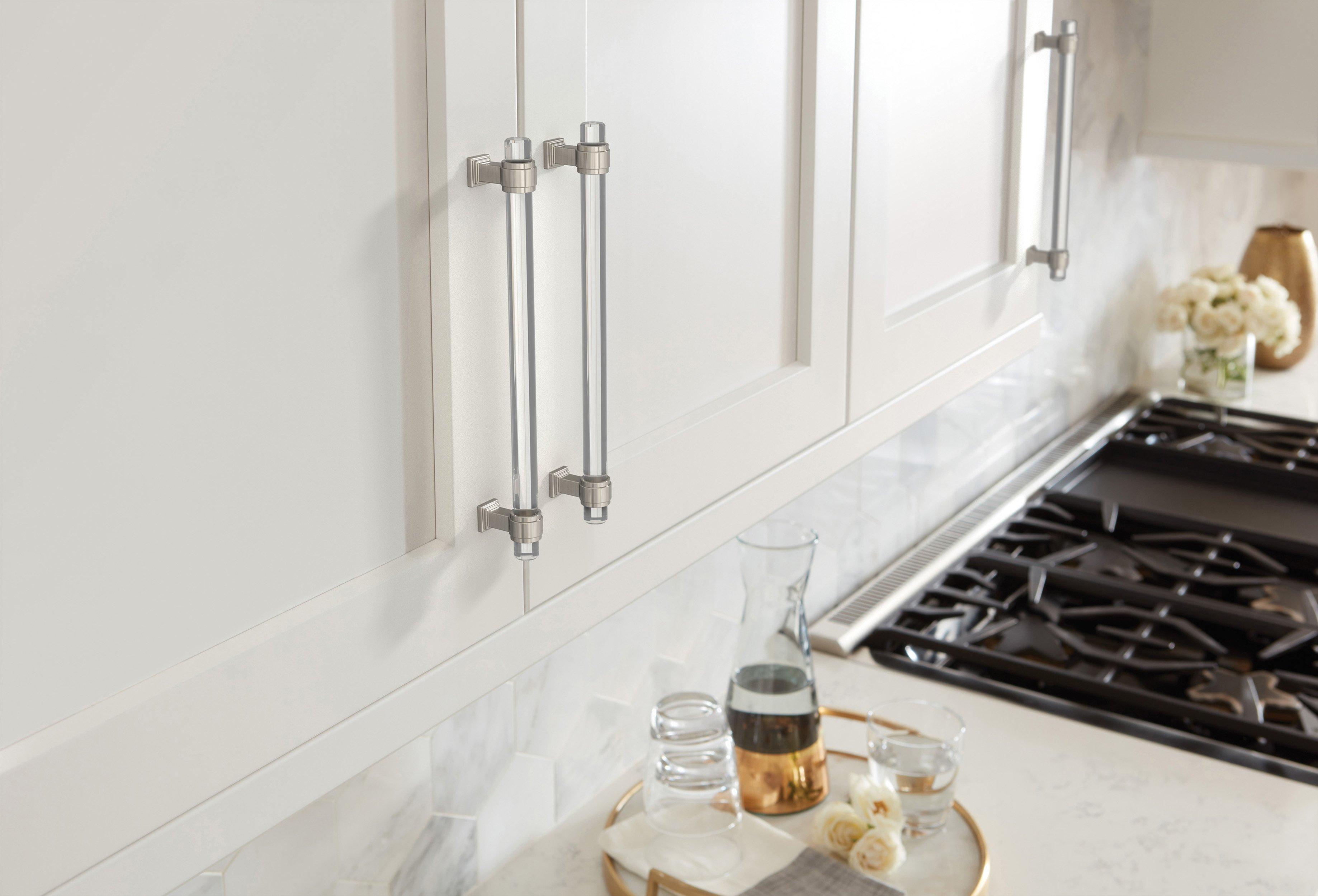 Glacio 8 in. Center-to-Center Clear and Satin Nickel Cabinet Pull
