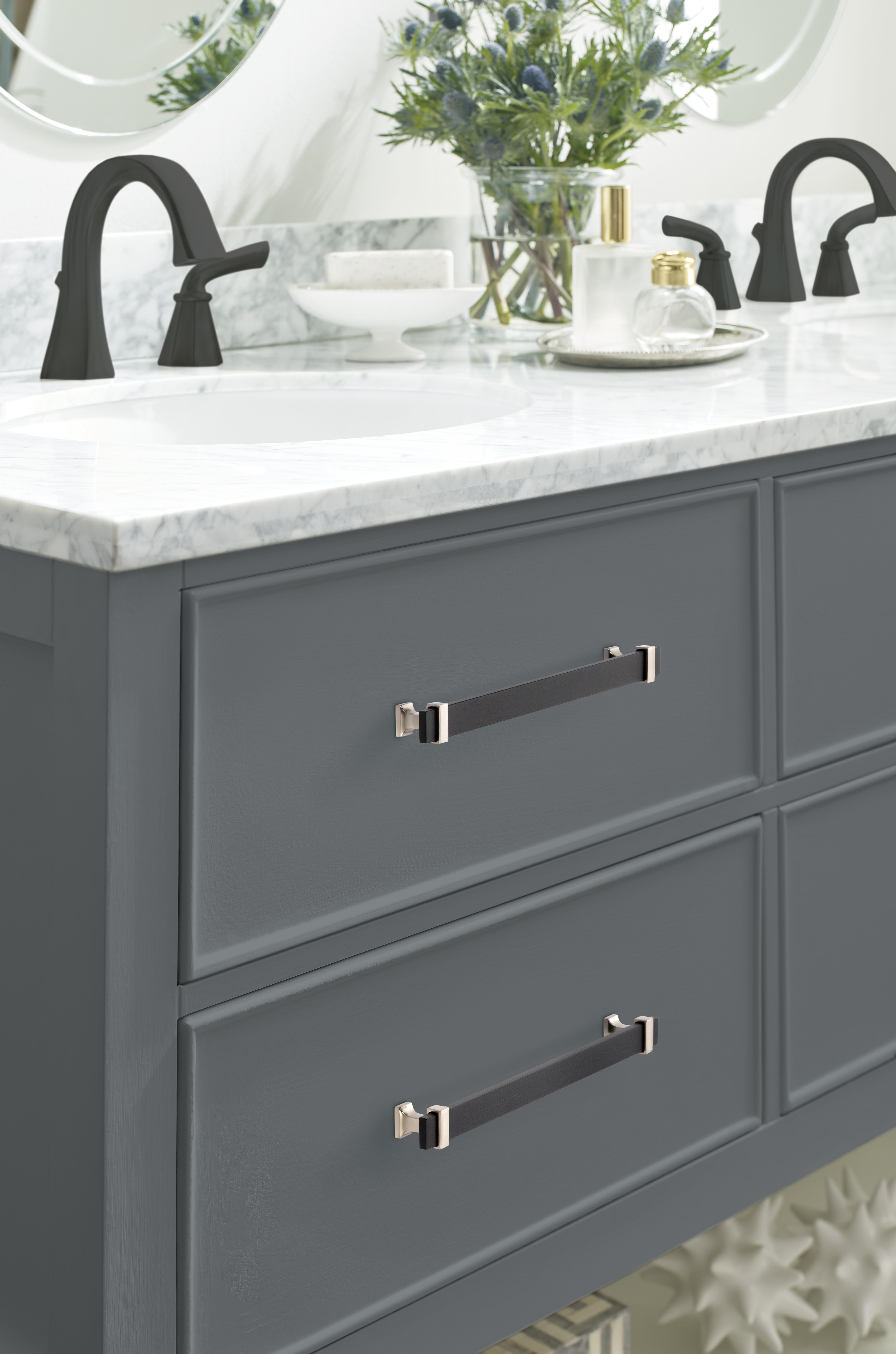 Overton 8-13/16 in. Center-to-Center Brushed Matte Black and Satin Nickel Cabinet Pull