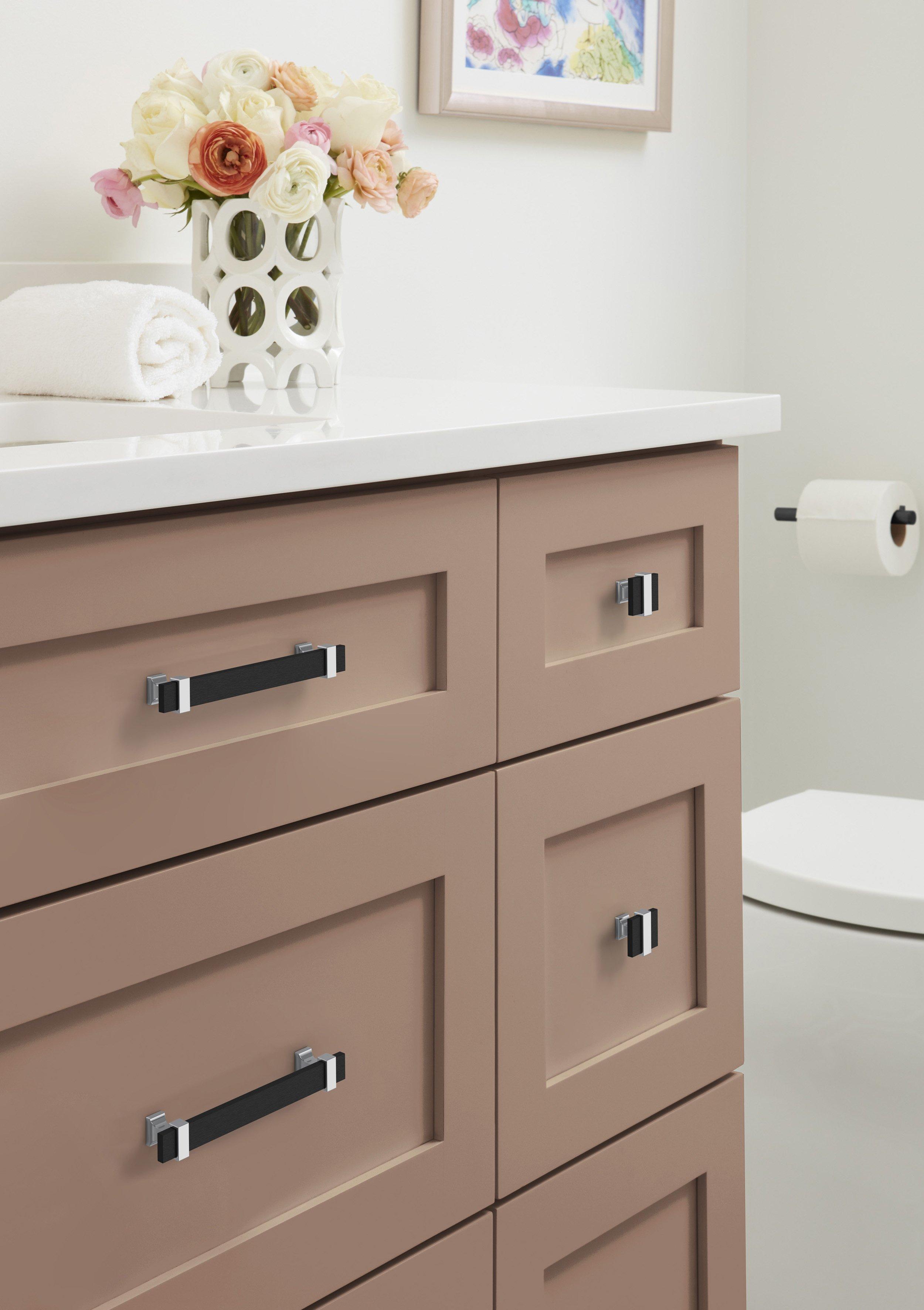 Overton 1-3/8 in. Brushed Matte Black and Polished Chrome Cabinet Knob