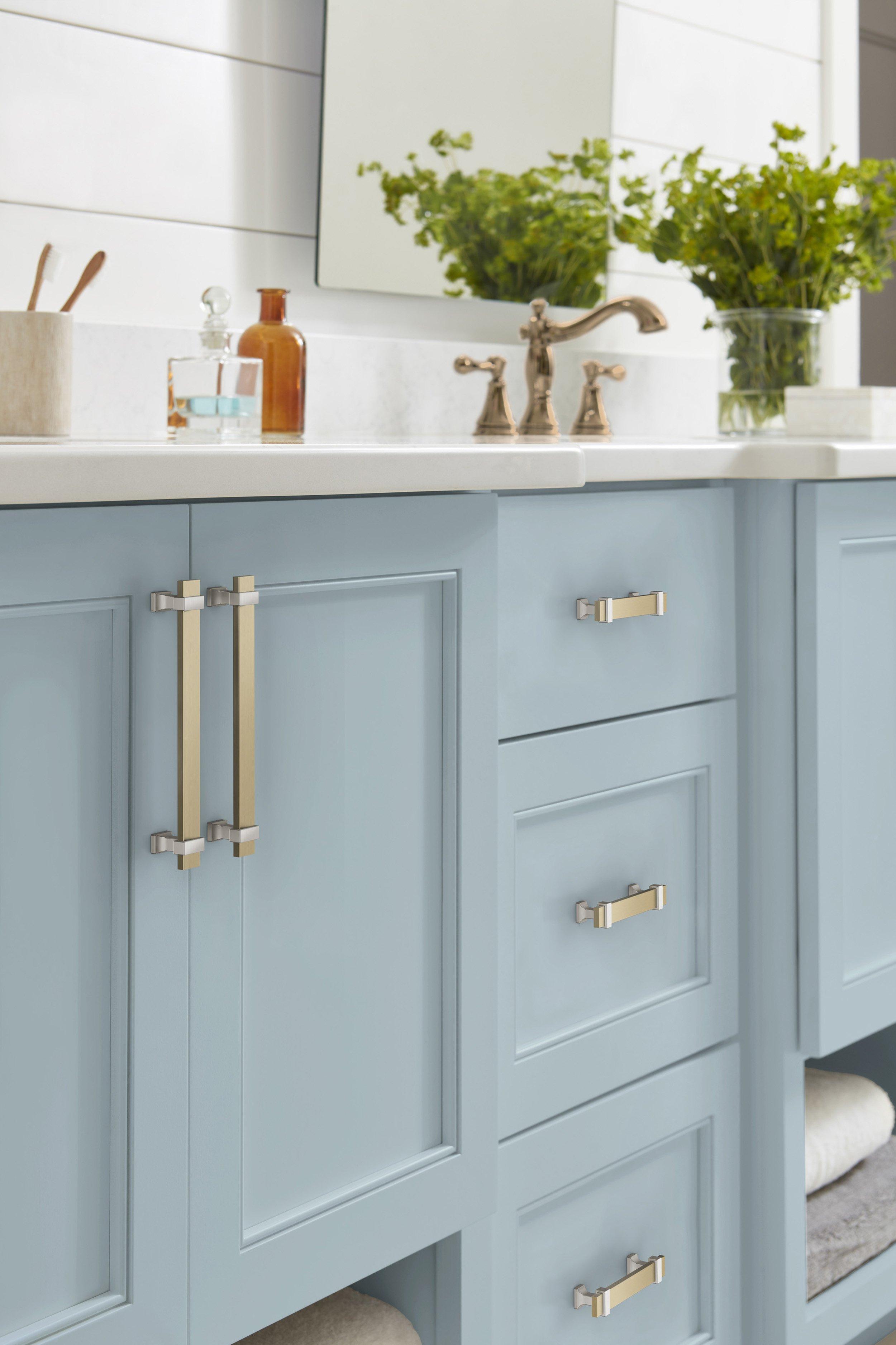 Overton 3-3/4 in. Center-to-Center Golden Champagne and Satin Nickel Cabinet Pull
