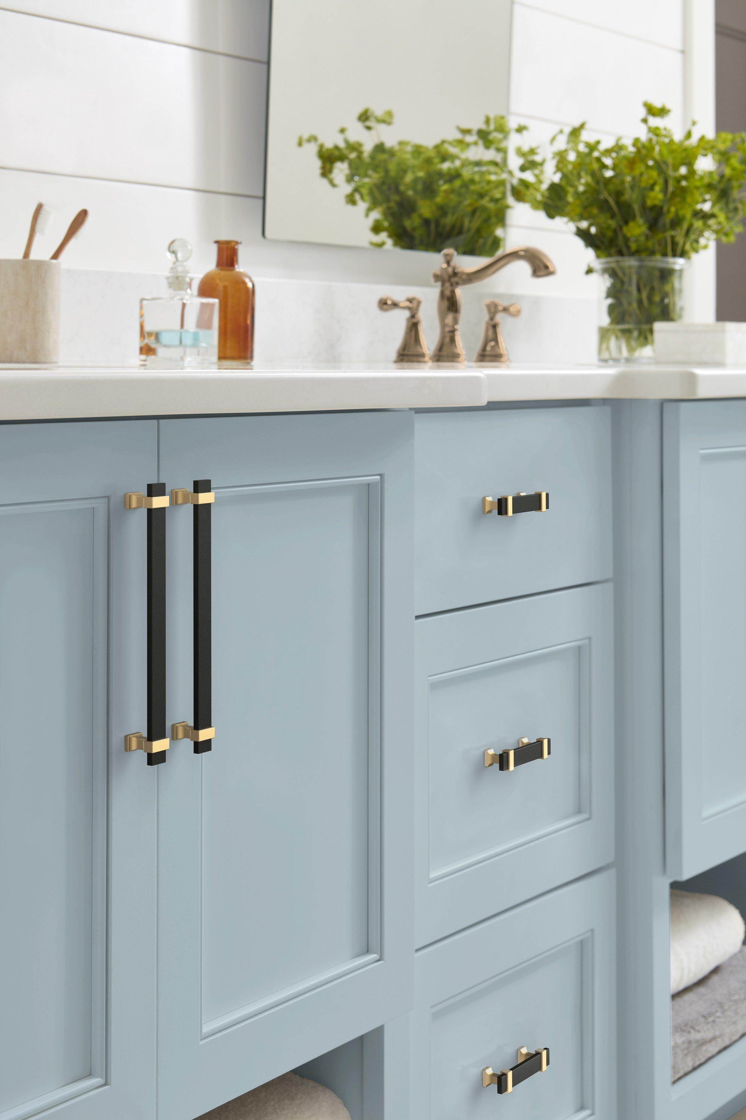 Overton 7-9/16 in. Center-to-Center Brushed Matte Black and Champagne Bronze Cabinet Pull
