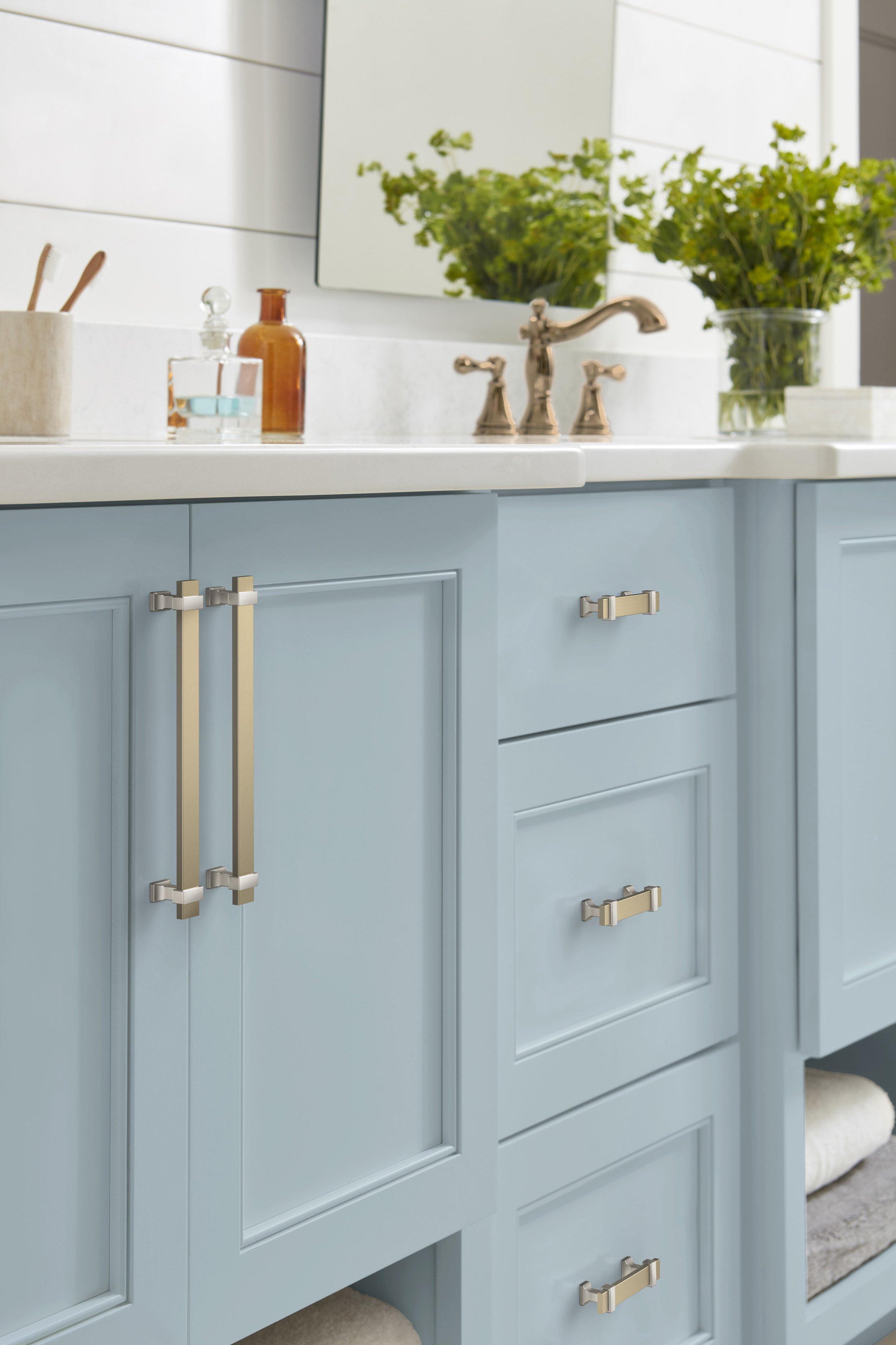 Overton 7-9/16 in. Center-to-Center Golden Champagne and Satin Nickel Cabinet Pull