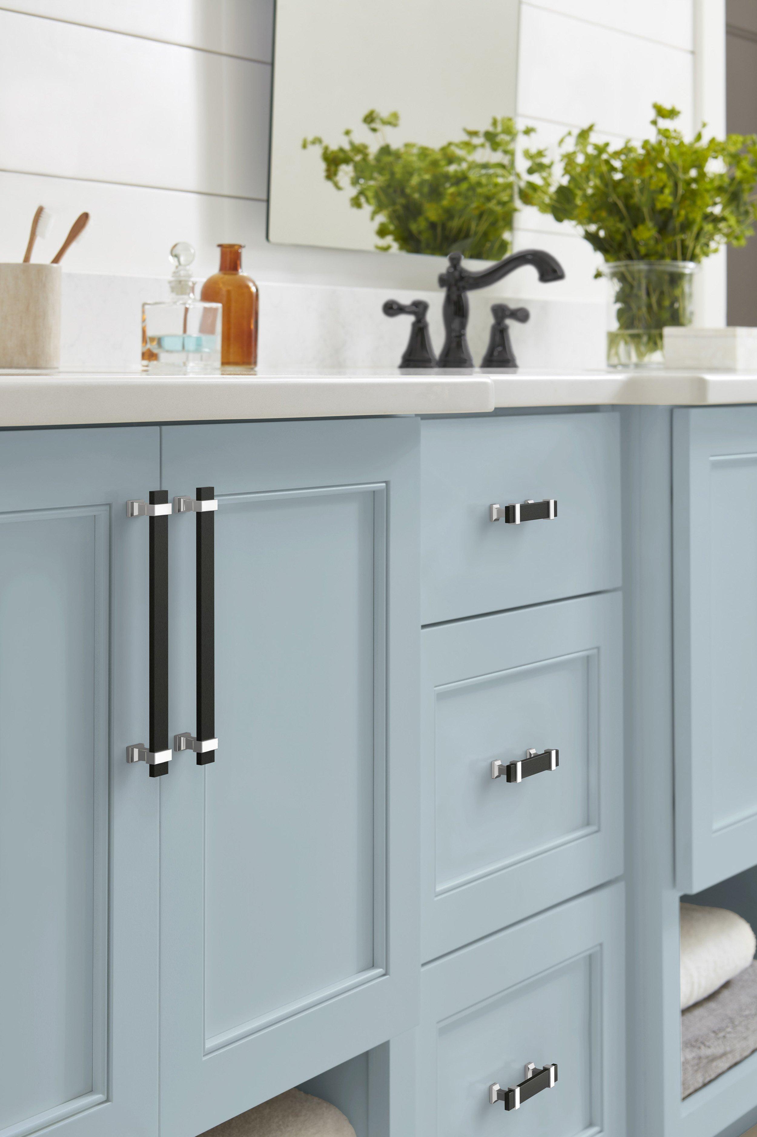 Overton 7-9/16 in. Center-to-Center Brushed Matte Black and Polished Chrome Cabinet Pull