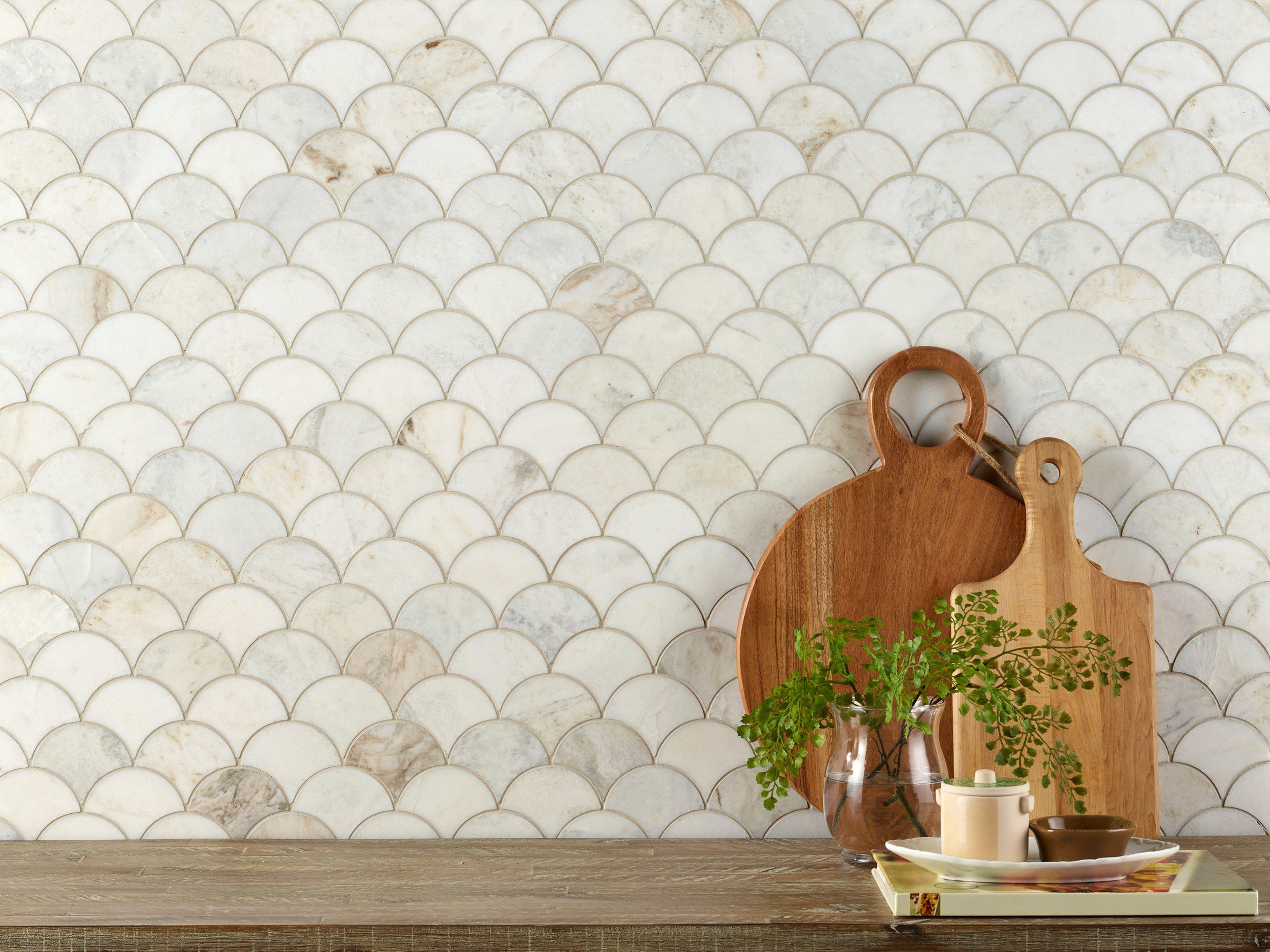 Bianco Orion Fan Honed Marble Mosaic