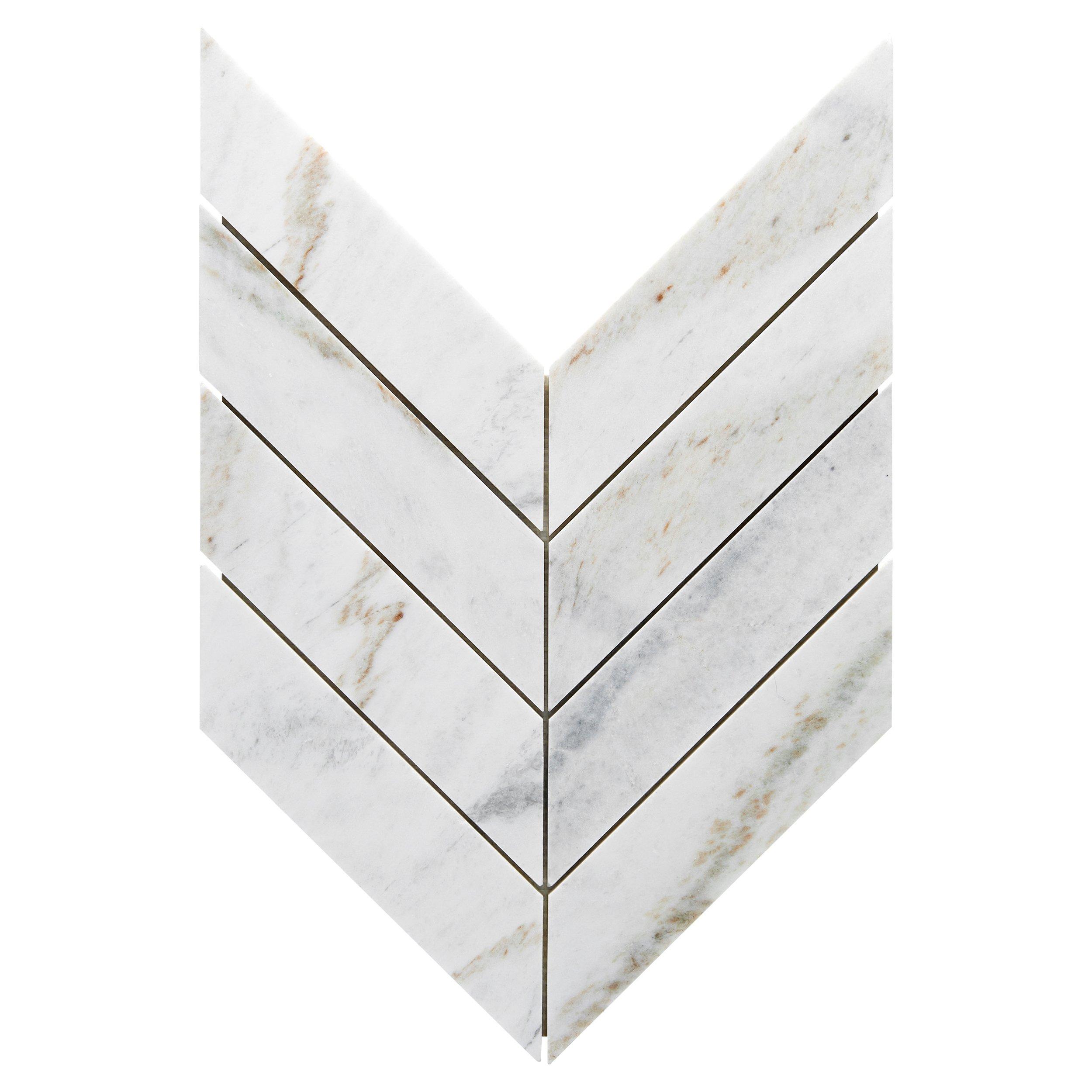 Bianco Orion Chevron Polished Marble Mosaic