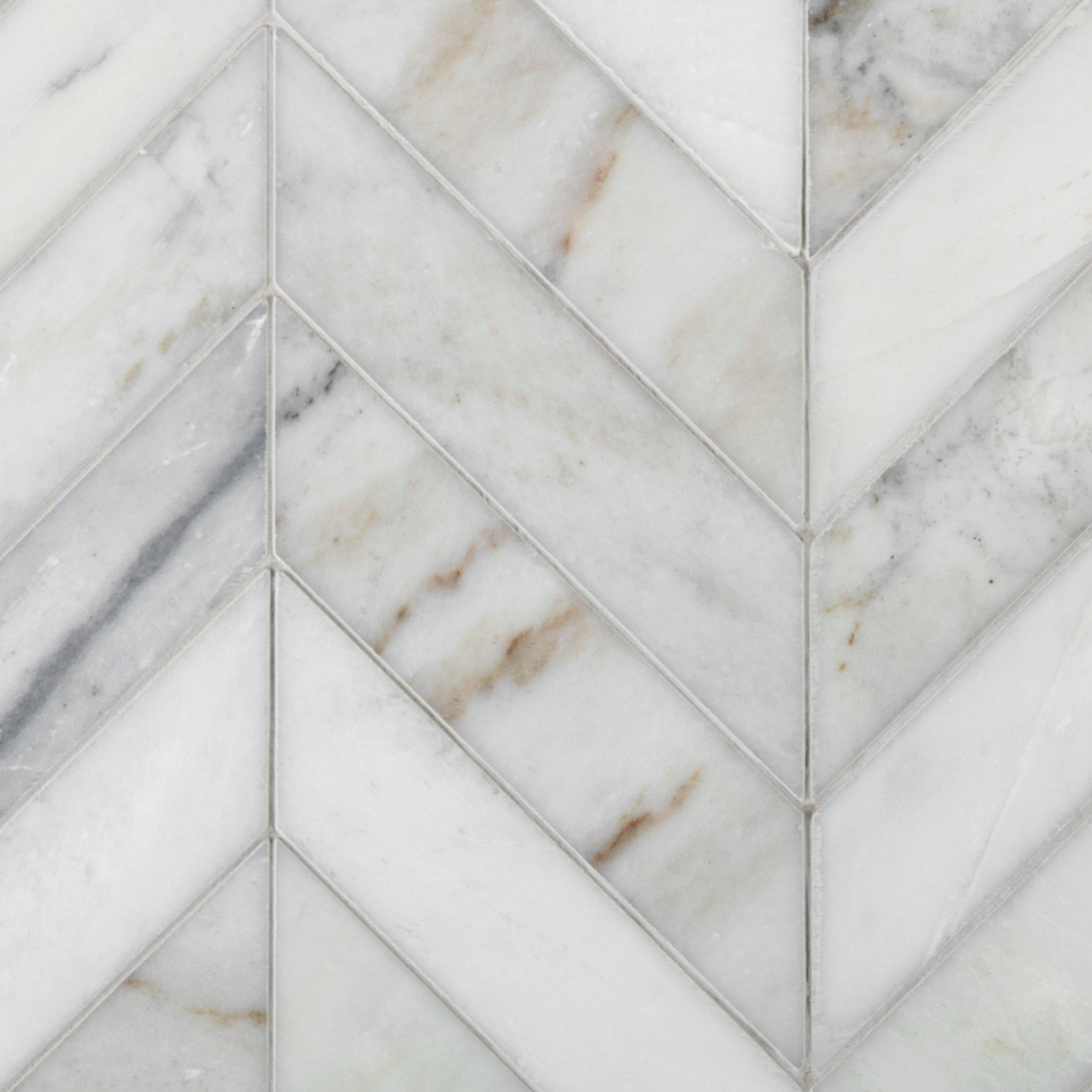 Bianco Orion Chevron Polished Marble Mosaic