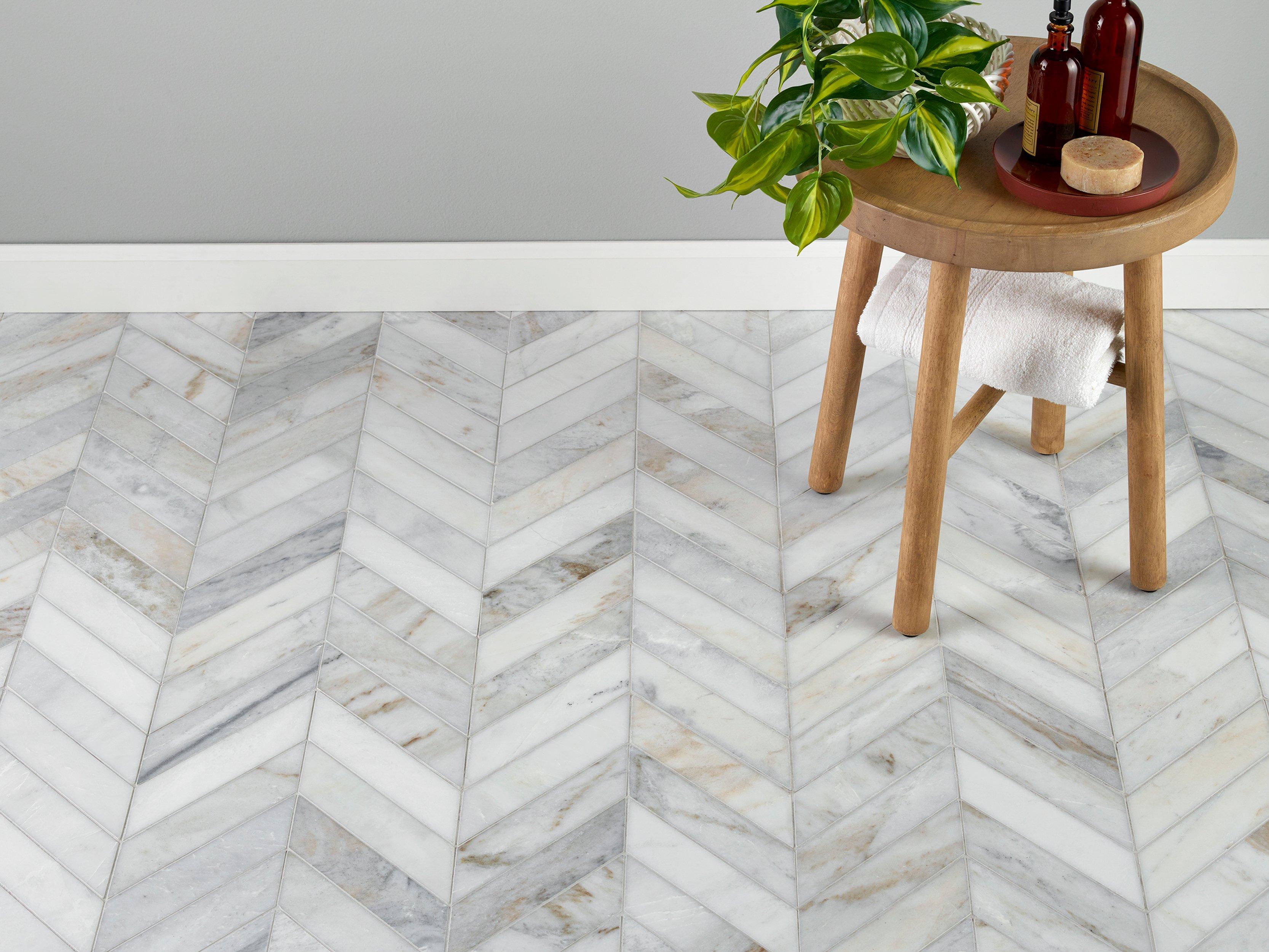 Bianco Orion Chevron Polished Marble Mosaic