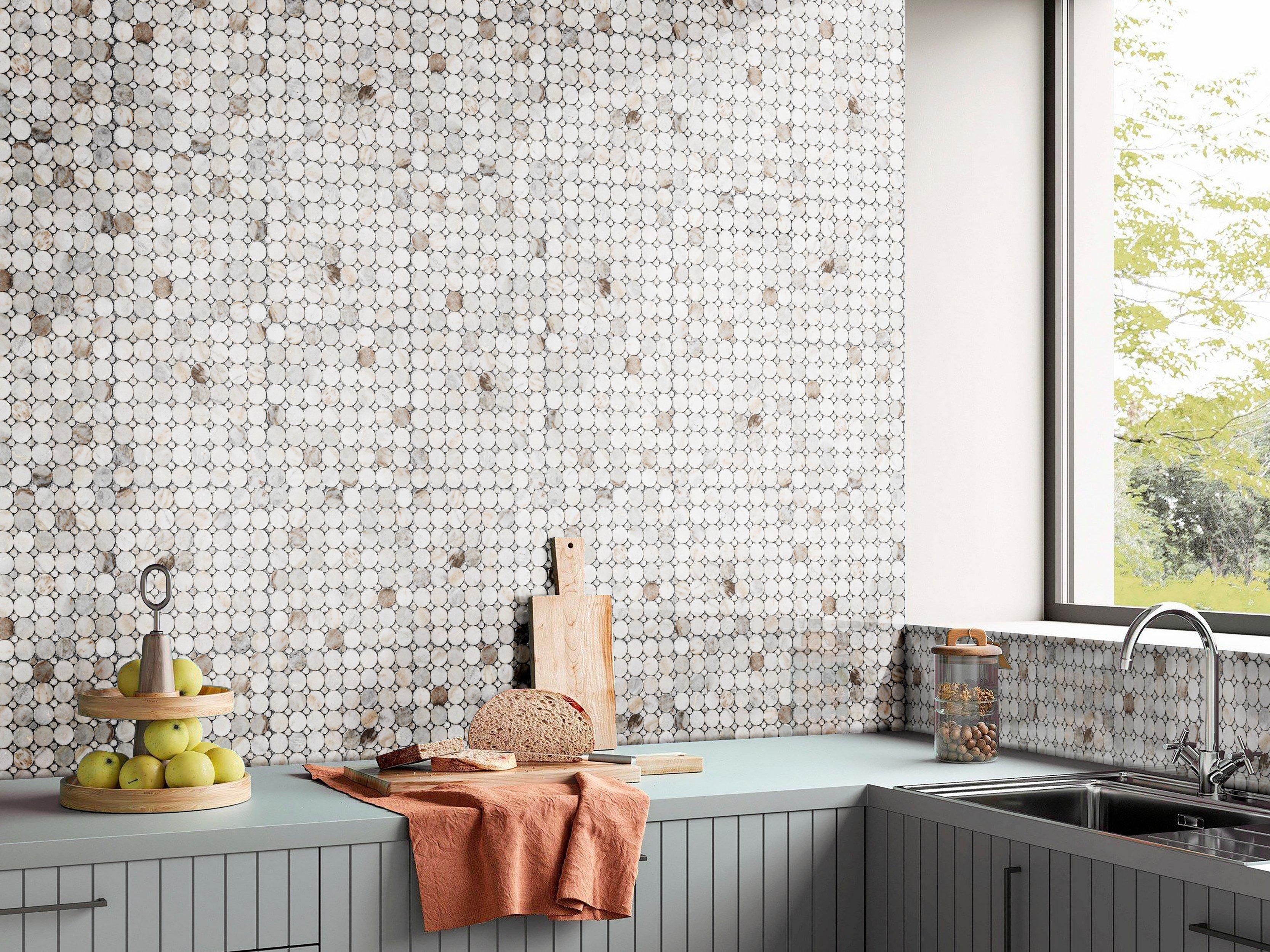 Bianco Orion Circle Polished Marble Mosaic