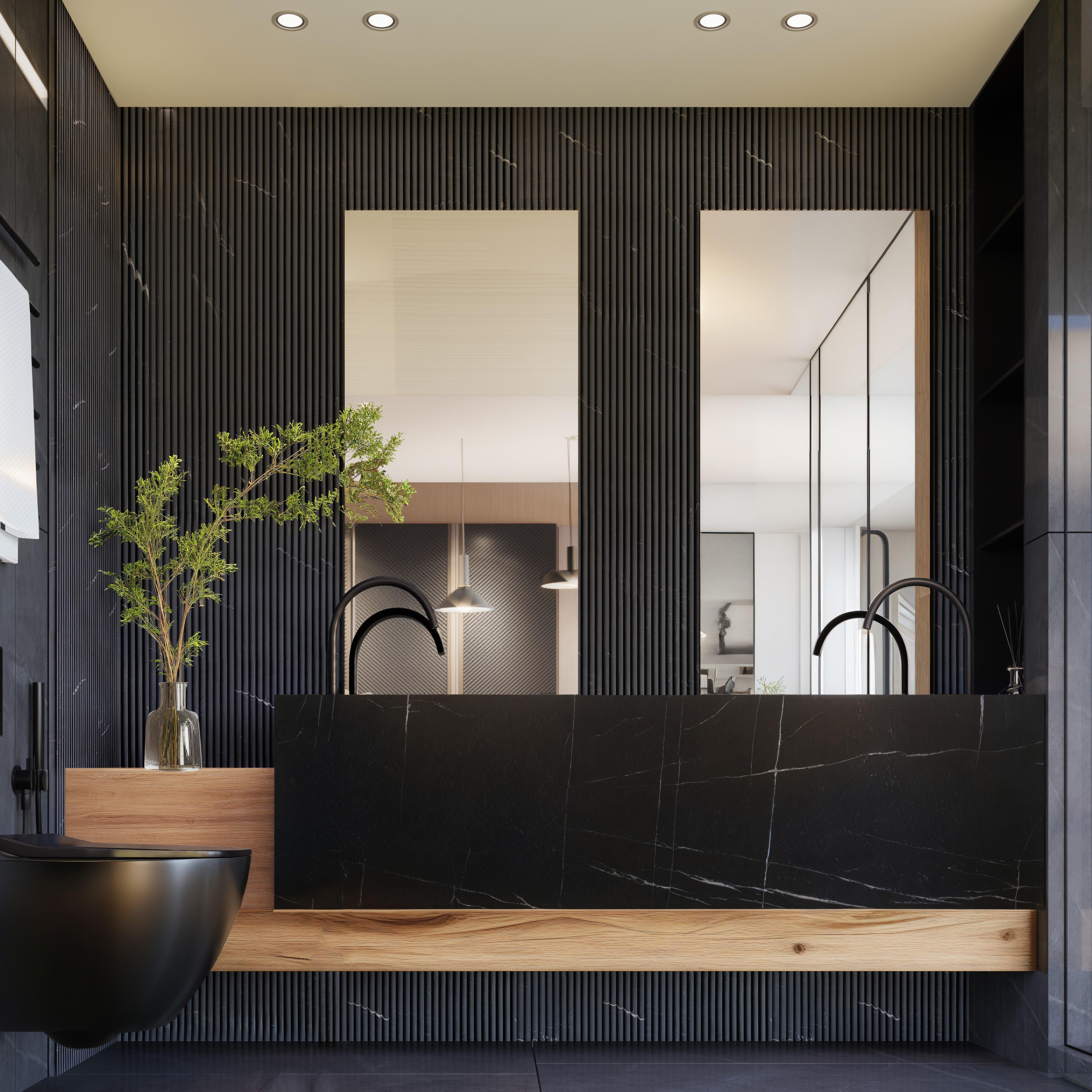 Fluted Black Dimensional Marble Tile