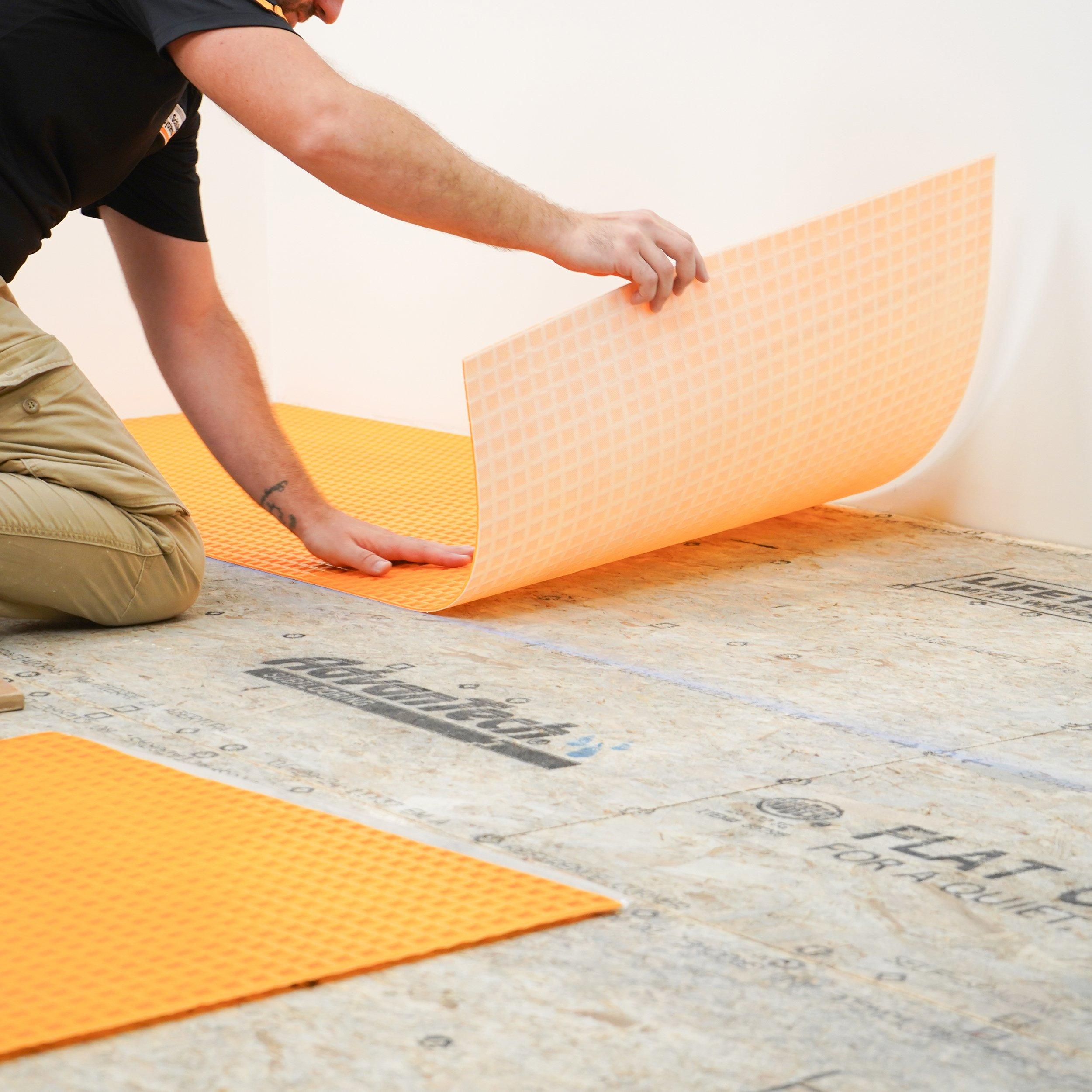 thumbnail image 2 of Schluter Ditra Uncoupling Membrane - 150 Sq Ft Roll (39" X 45 Ft) - Orange Polyethylene Flooring Underlayment, 10 Year Warranty 2 of 6