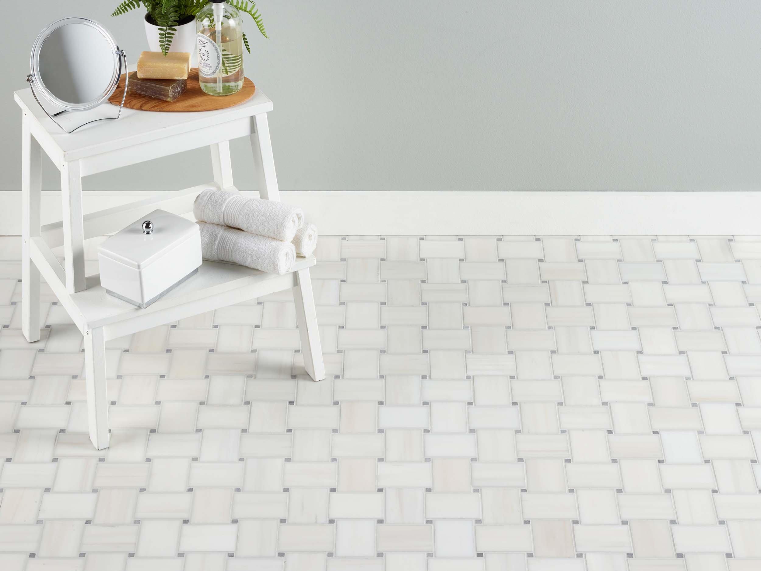 Skyfall II Dolomite Basketweave Honed Marble Mosaic