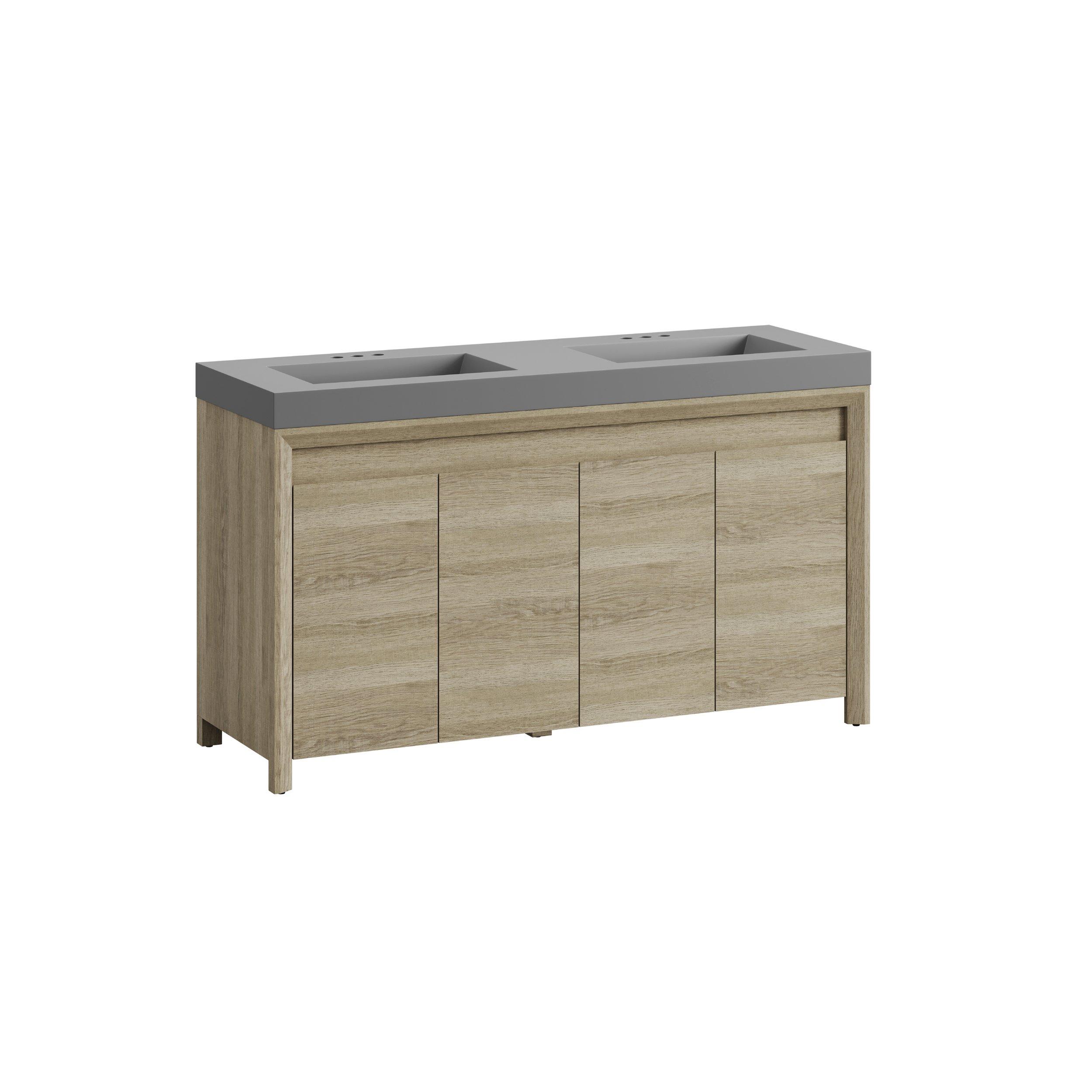 Warren 59 in. Natural Oak Finish Vanity with Cultured Marble Top