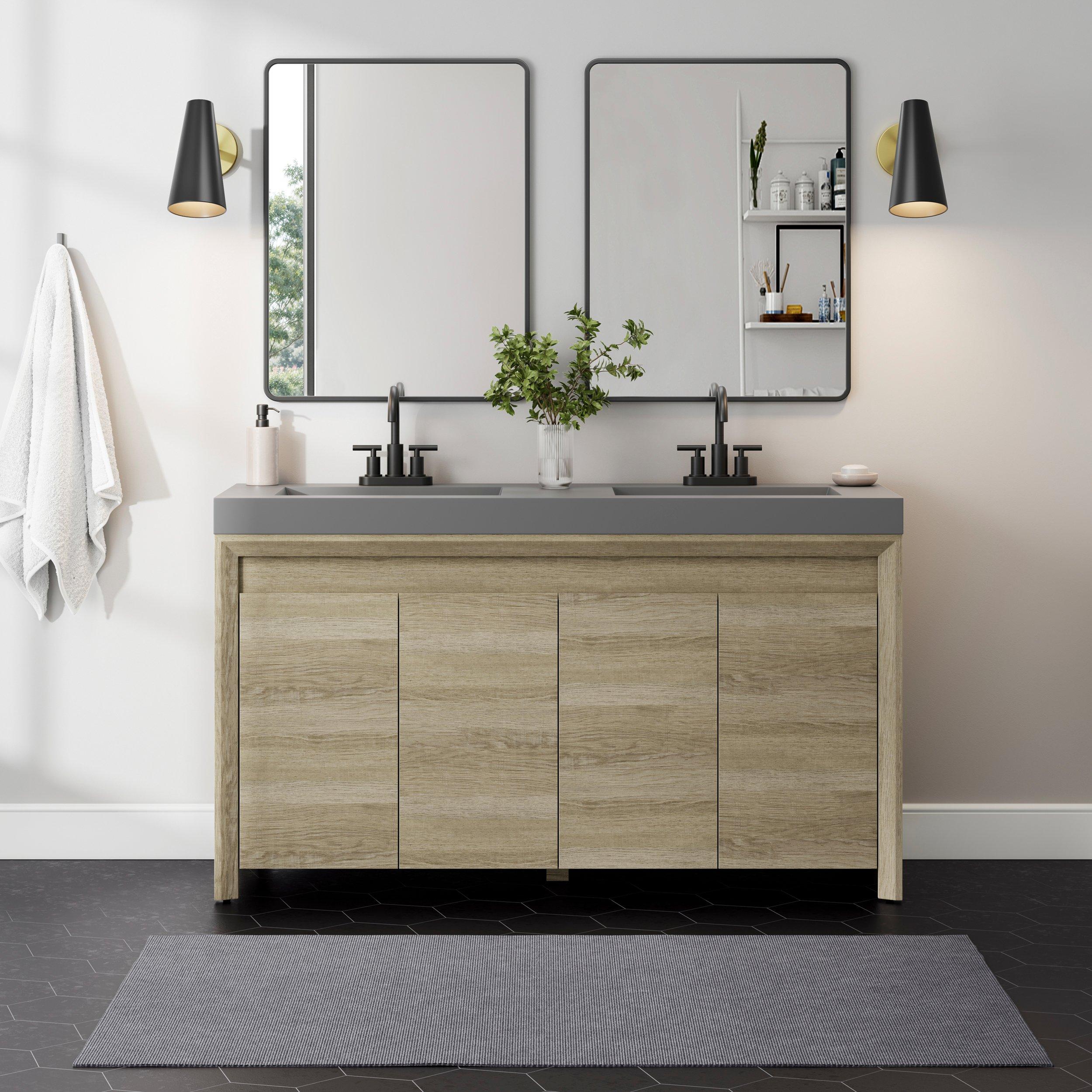Warren 59 in. Natural Oak Finish Vanity with Cultured Marble Top