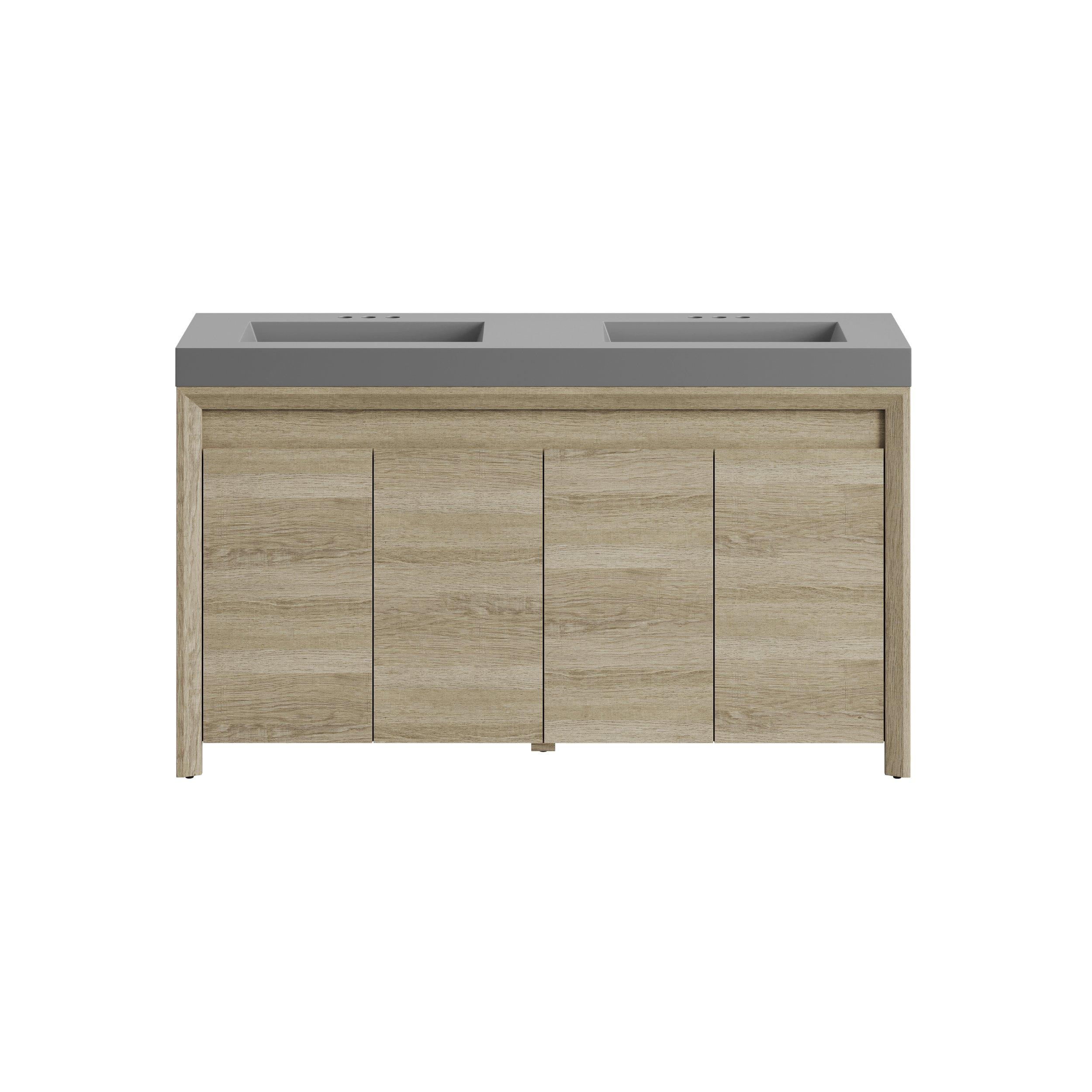 Warren 59 in. Natural Oak Finish Vanity with Cultured Marble Top