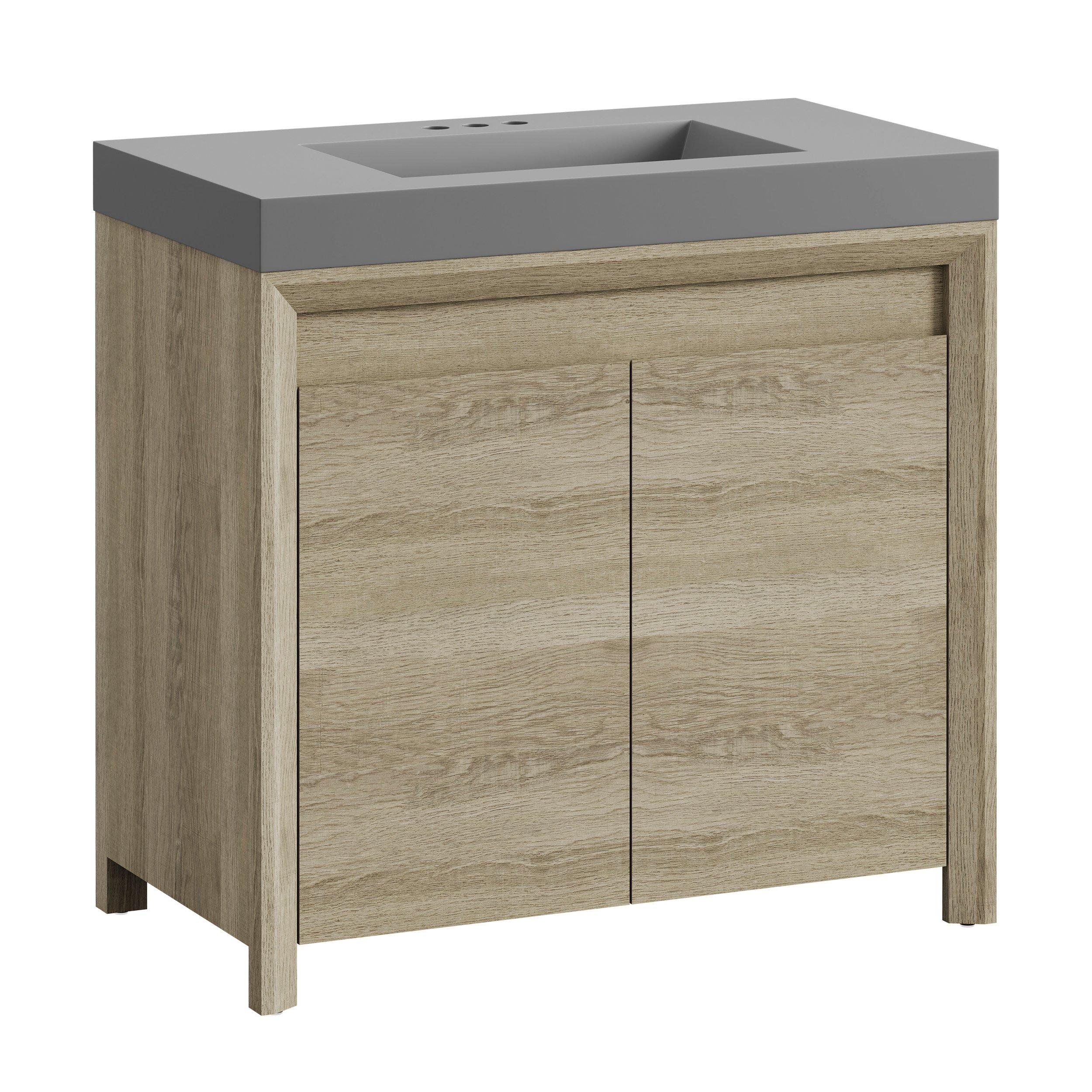 Warren 35 in. Natural Oak Finish Vanity with Cultured Marble Top