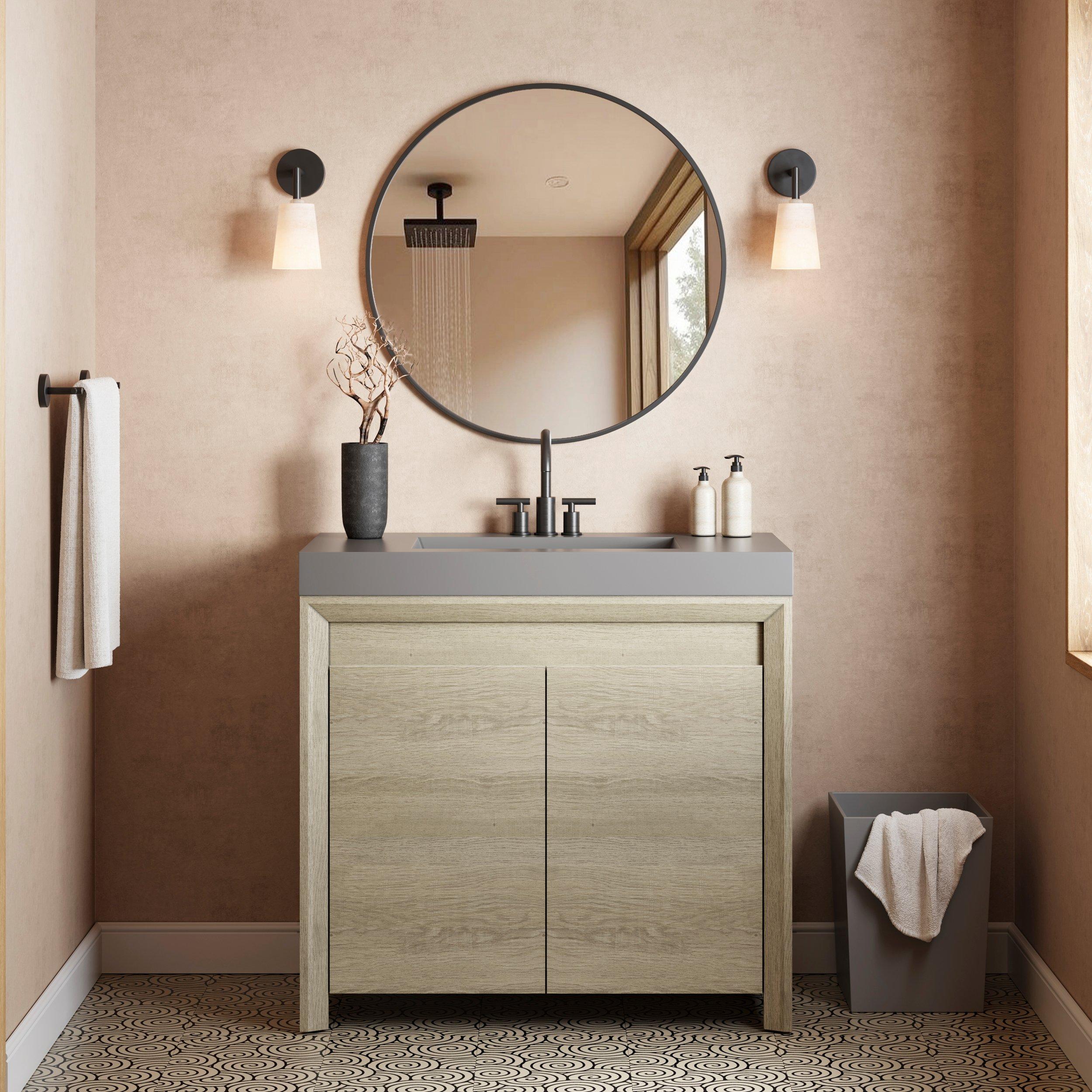 Warren 35 in. Natural Oak Finish Vanity with Cultured Marble Top