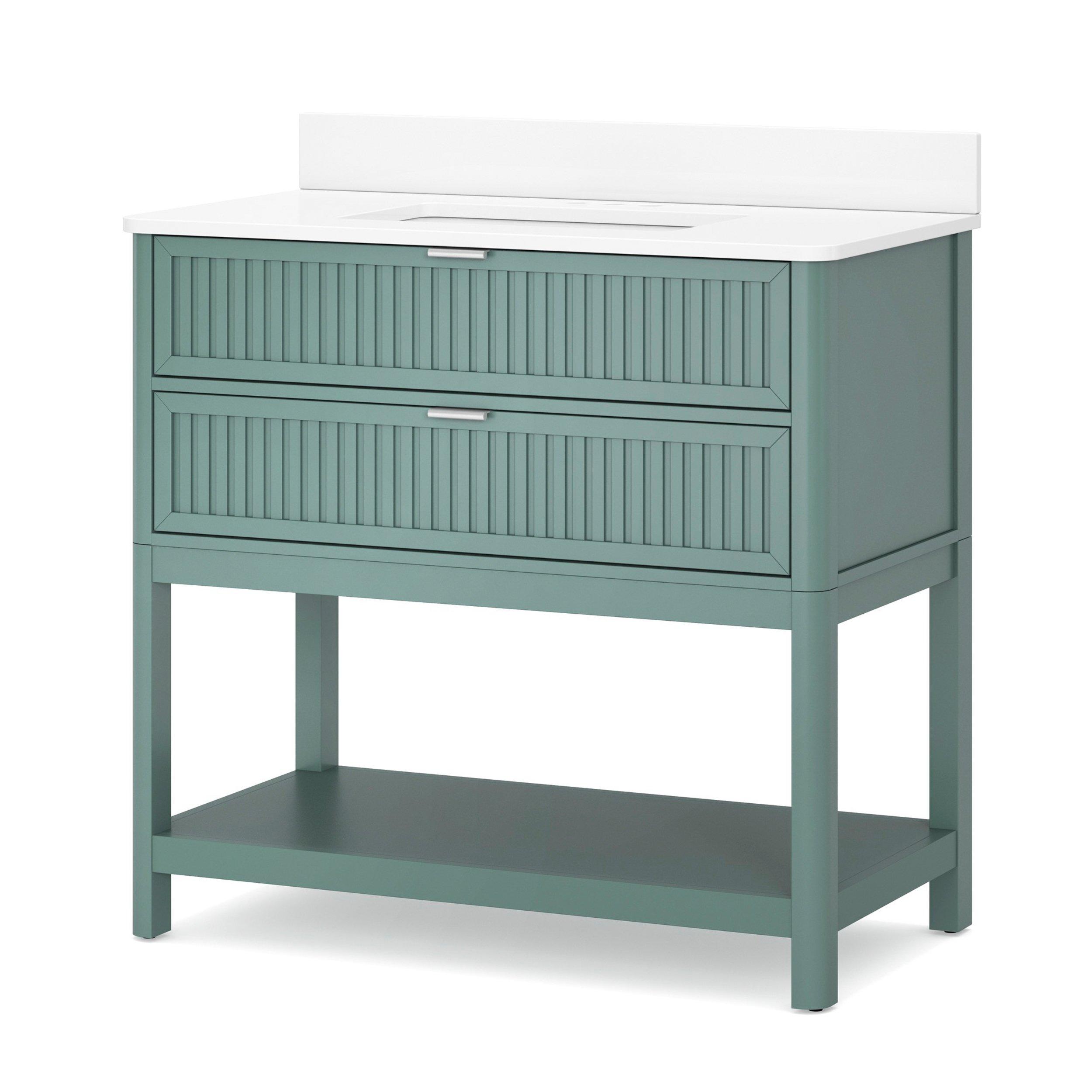 Palma 37 in. Blue Vanity with Engineered Stone Top