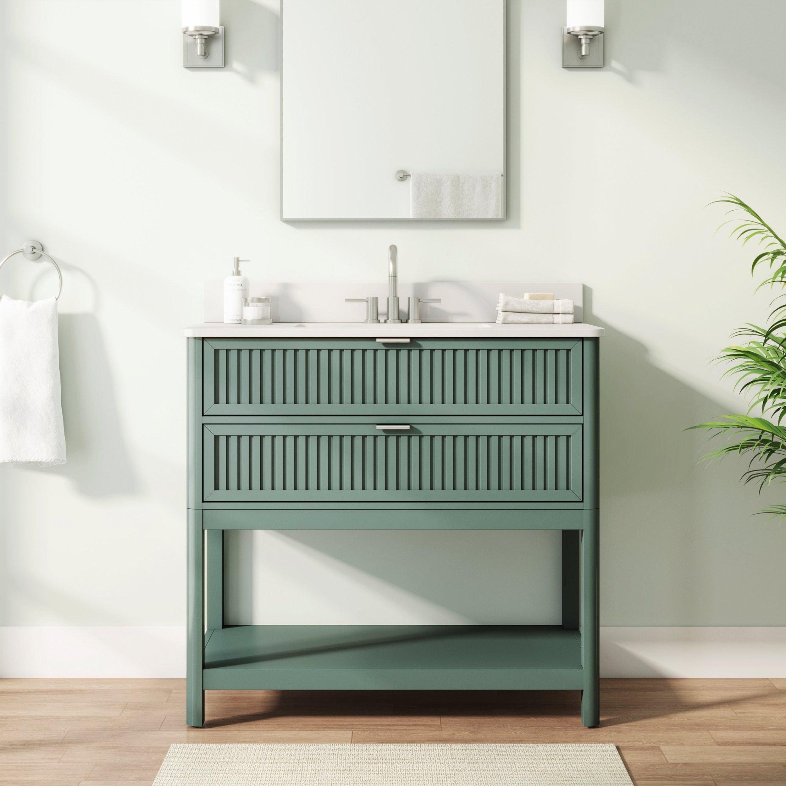 Palma 37 in. Blue Vanity with Engineered Stone Top