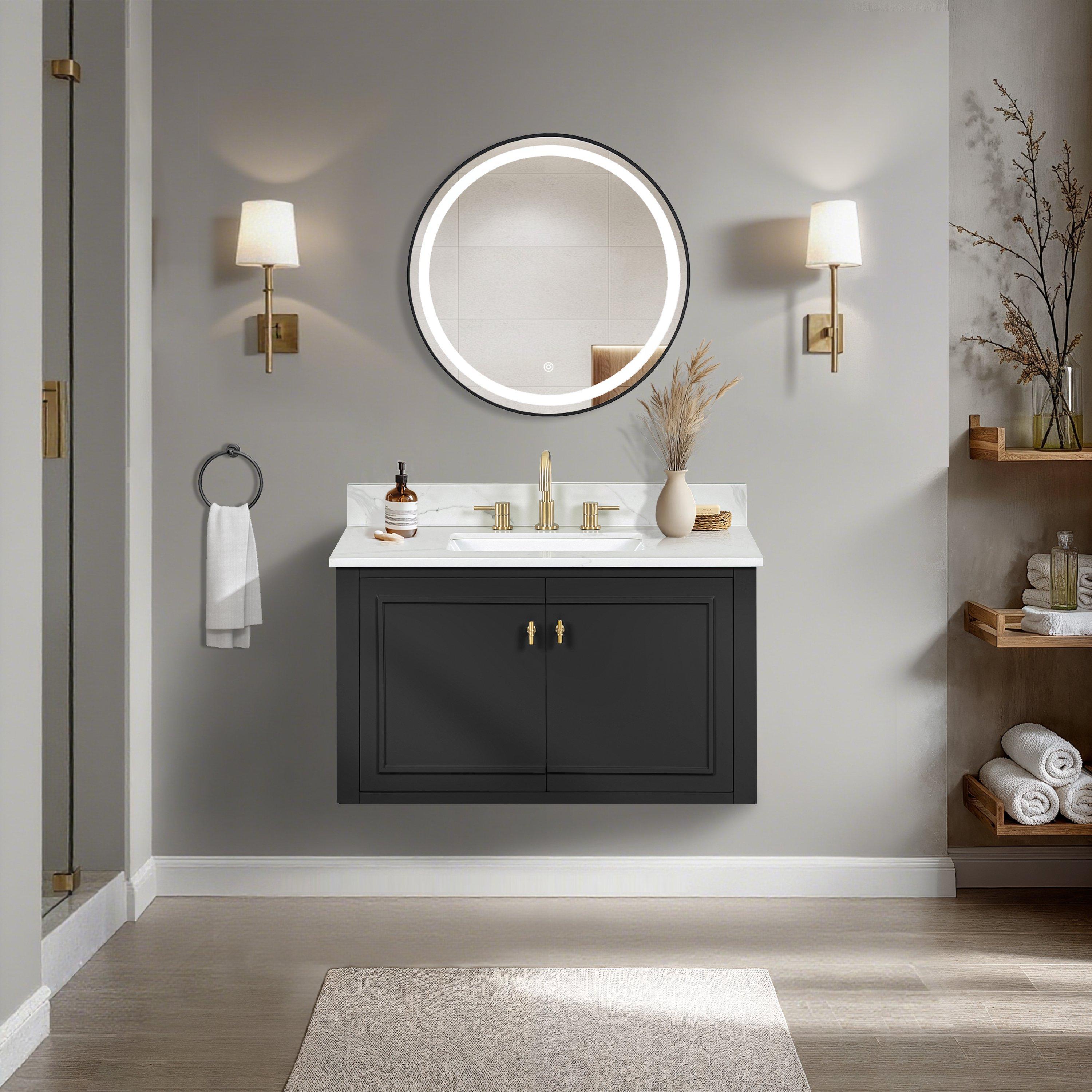 Luna 27.5 in. Matte Black LED Mirror