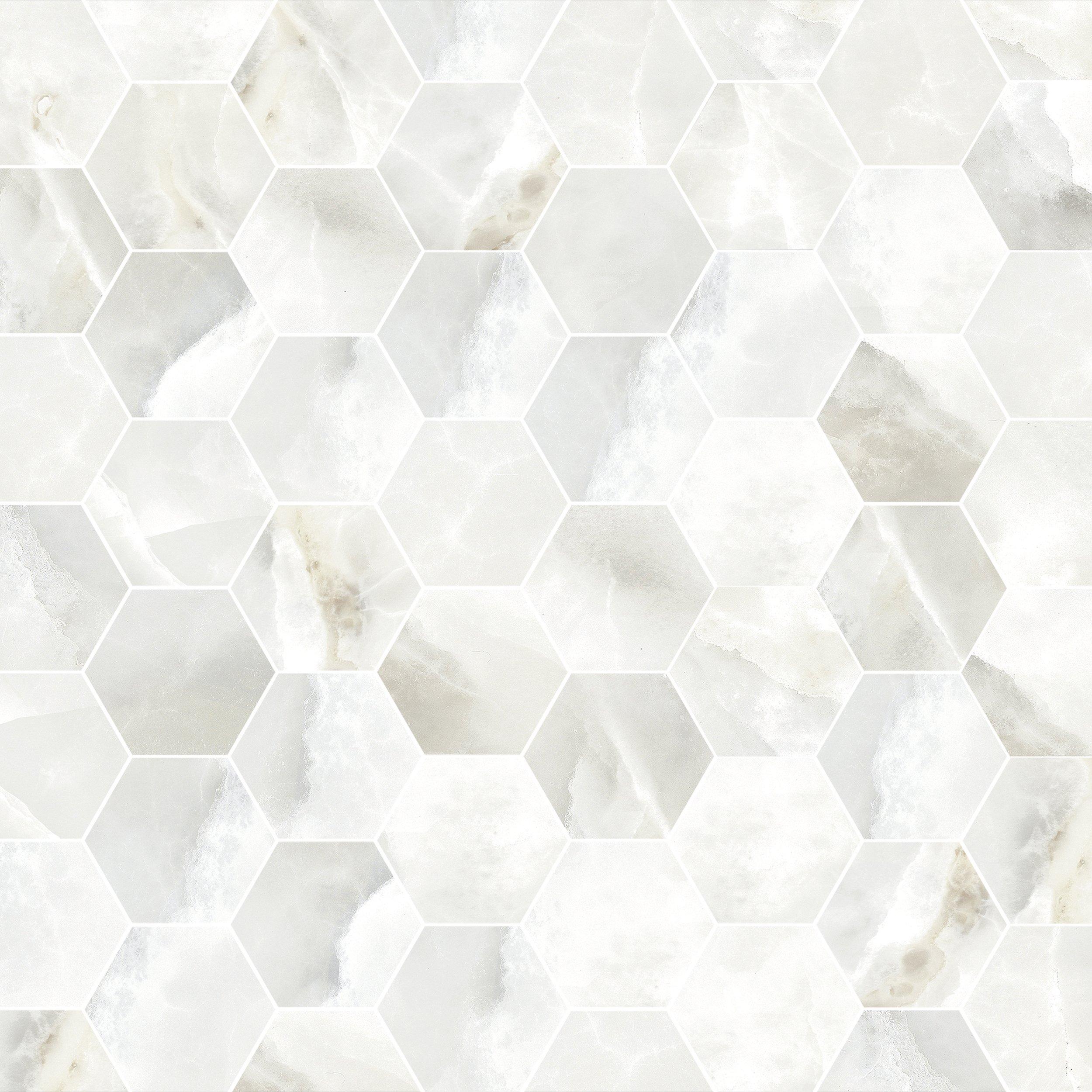Alessia Bianca Hexagon Polished Porcelain Mosaic