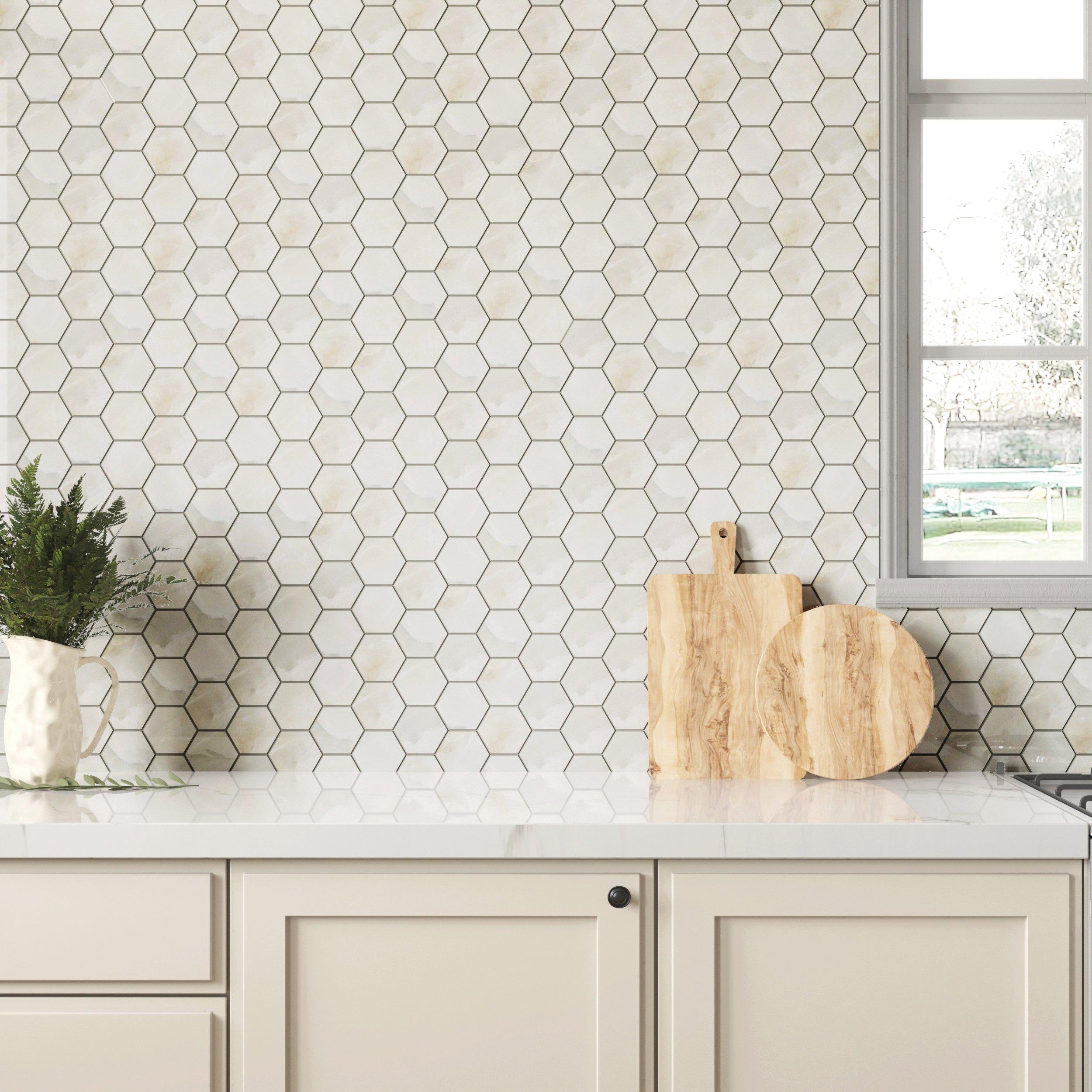 Alessia Bianca Hexagon Polished Porcelain Mosaic