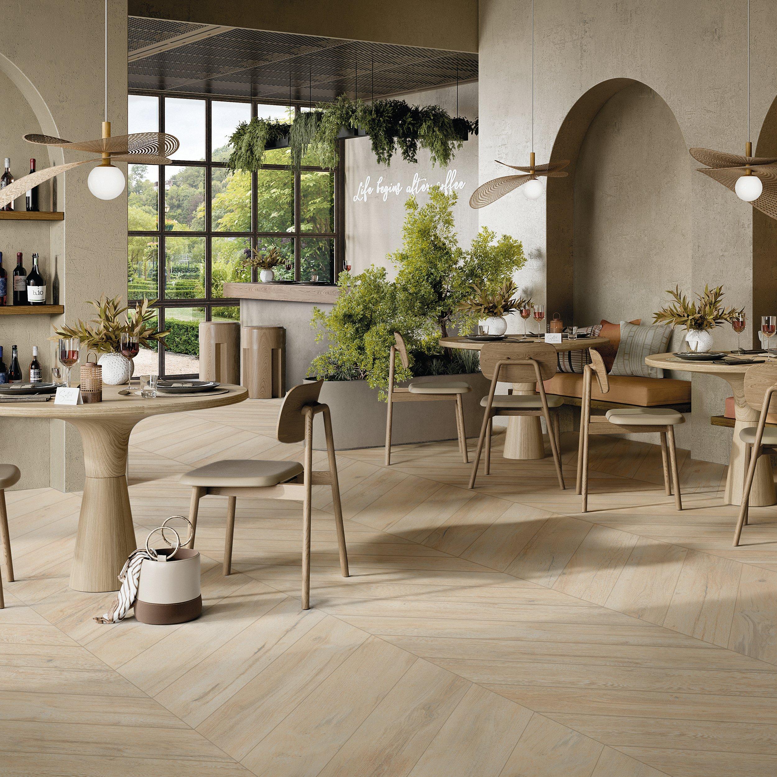 Riviera Sand Chevron Wood Plank Matte Porcelain Tile
