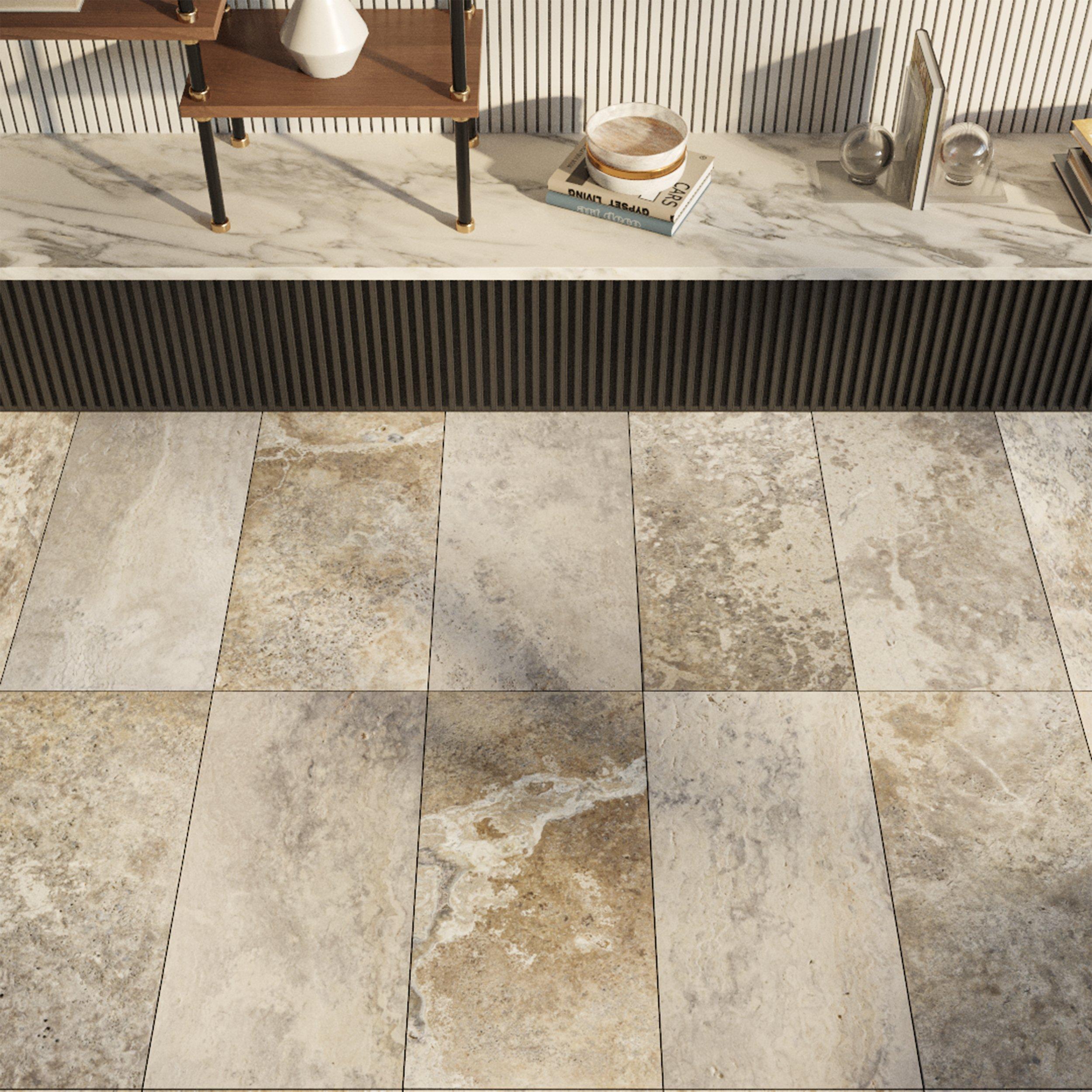 Argento Brushed Travertine Tile