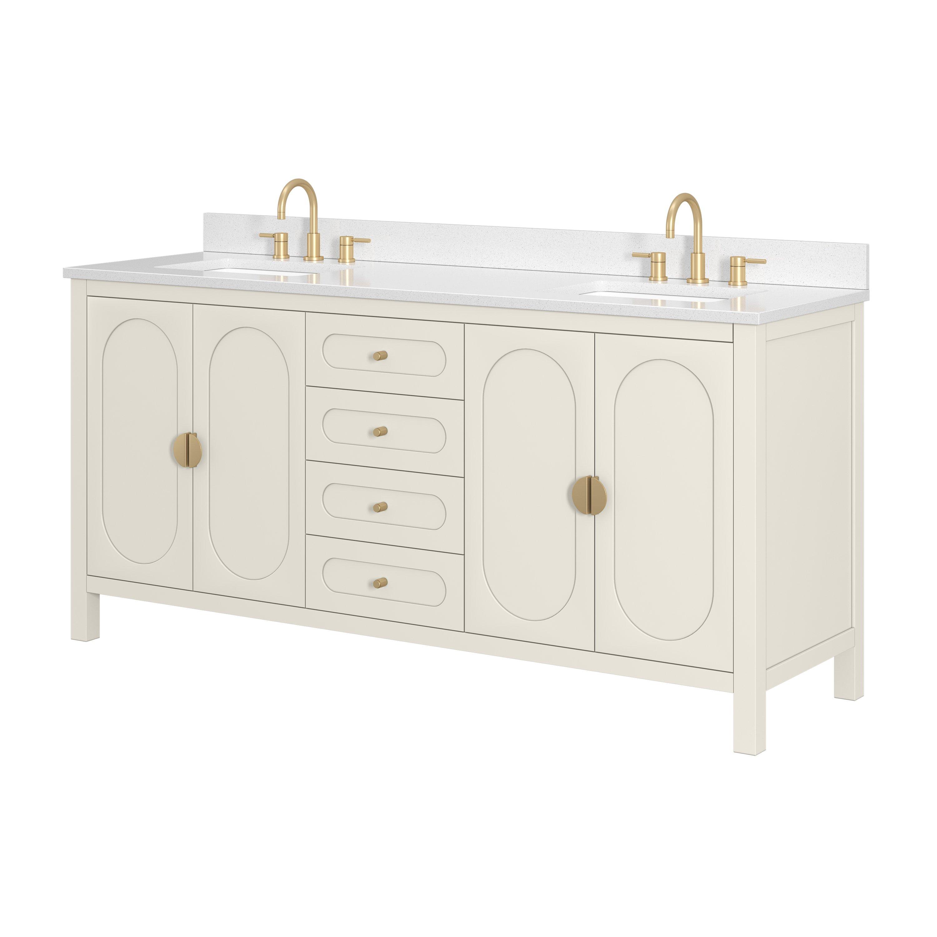 Haven 73 in. Ivory Vanity with Snow White Engineered Top