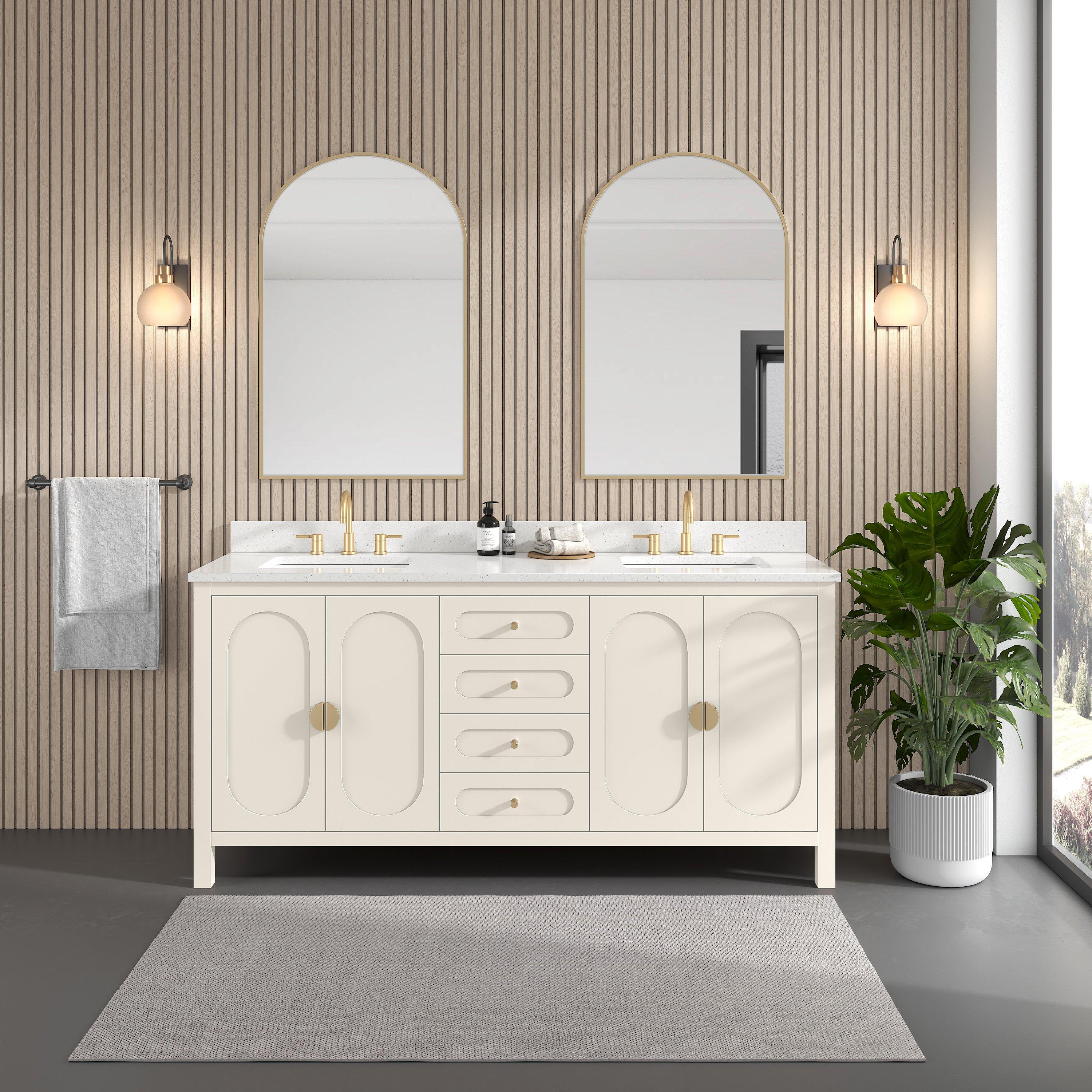 Haven 73 in. Ivory Vanity with Snow White Engineered Top