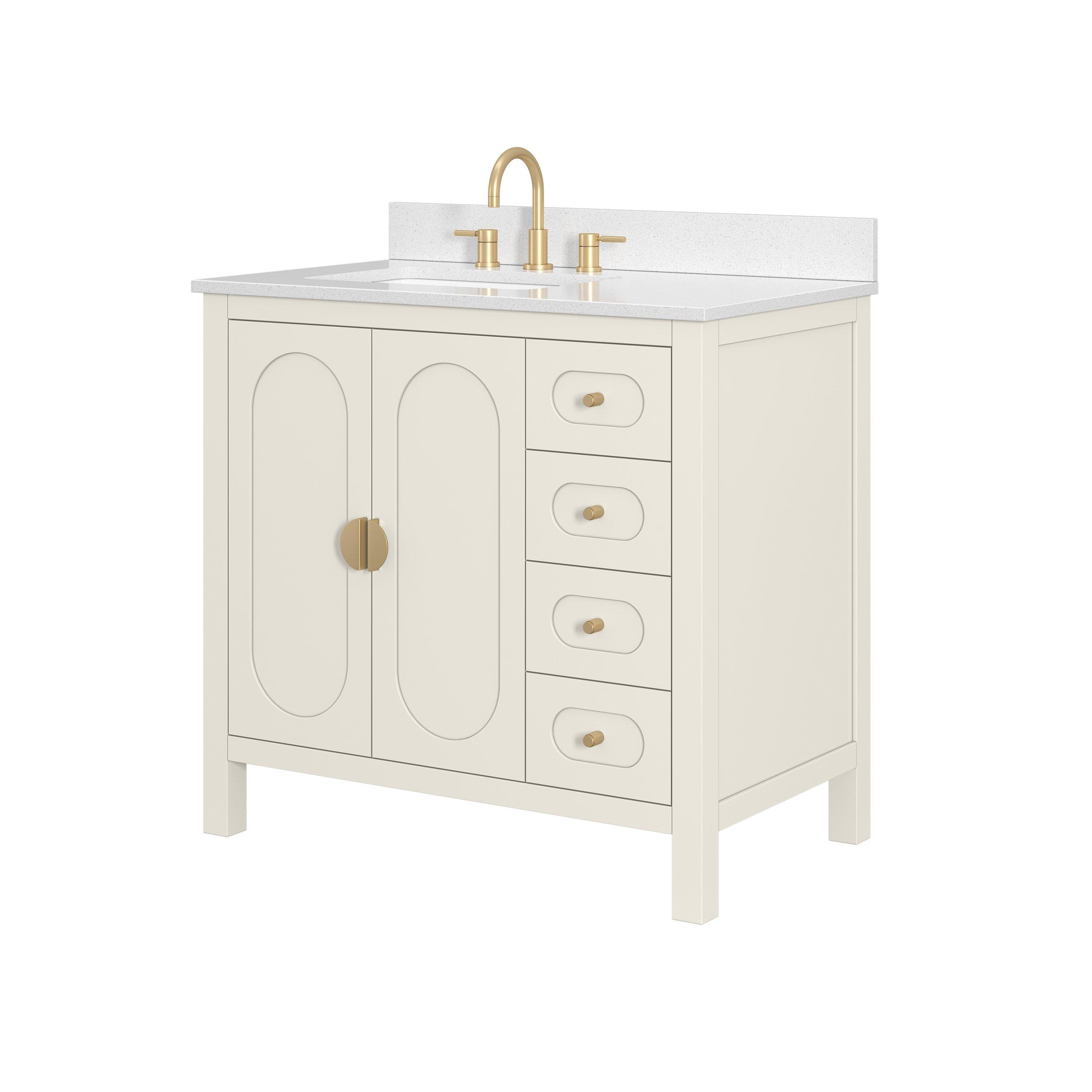 Haven 37 in. Ivory Vanity with Snow White Engineered Top