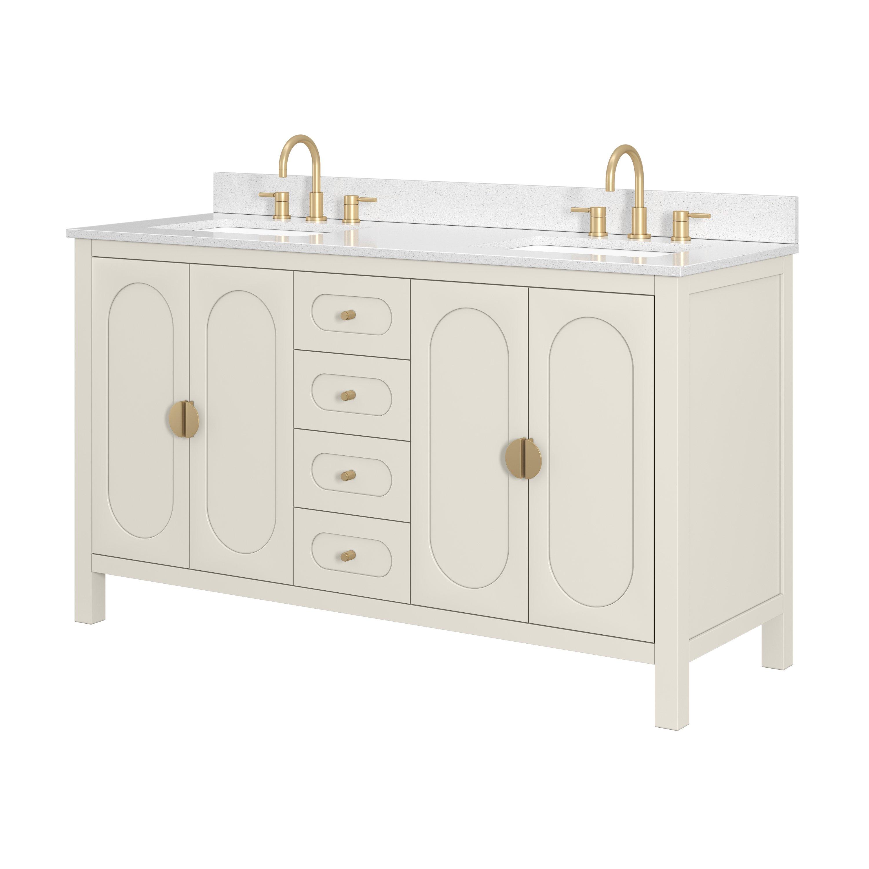 Haven 61 in. Ivory Vanity with Snow White Engineered Top
