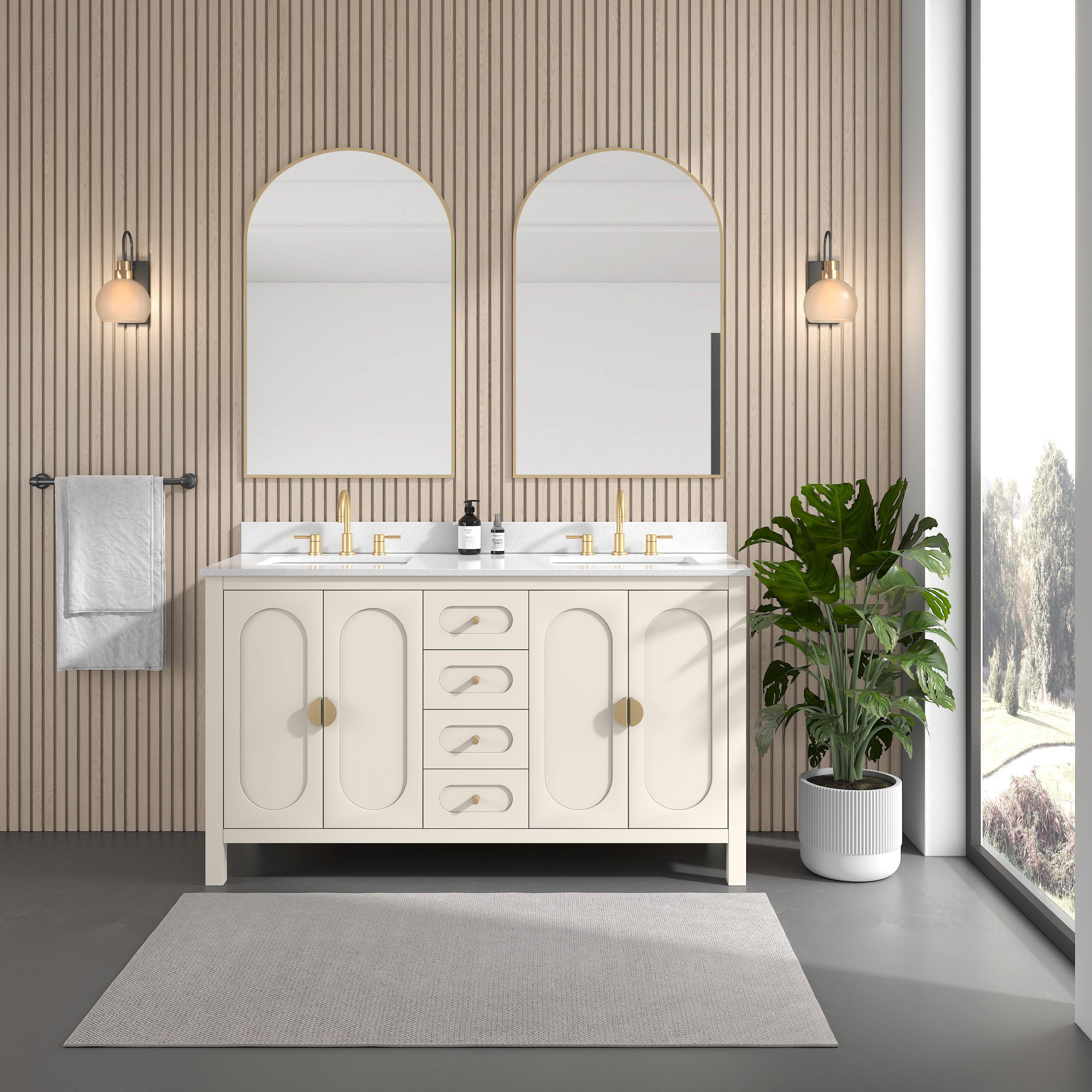 Haven 61 in. Ivory Vanity with Snow White Engineered Top