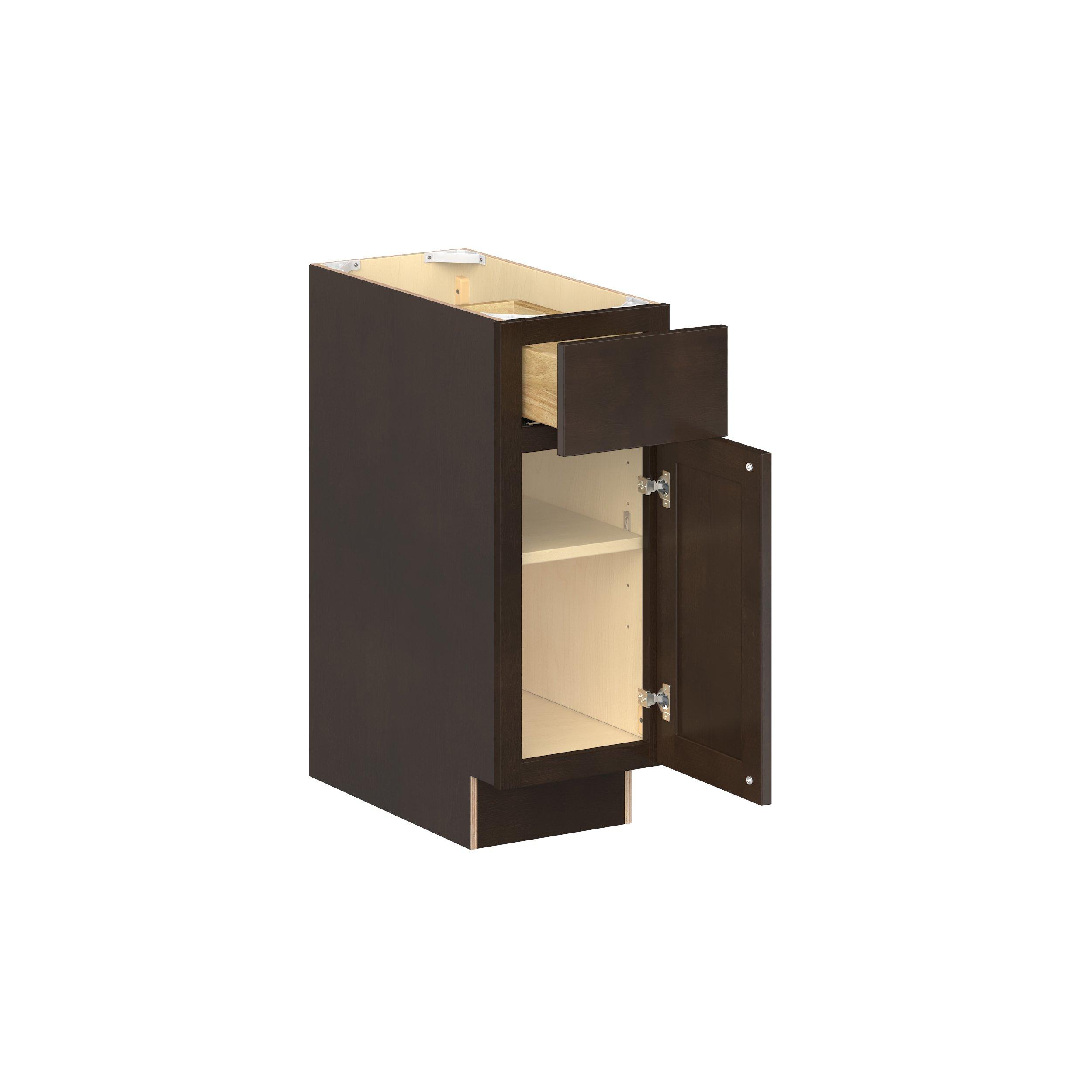 Baxley 12 in. Stained Cocoa Door and Drawer Base Cabinet - ADA - Right Door Hinge