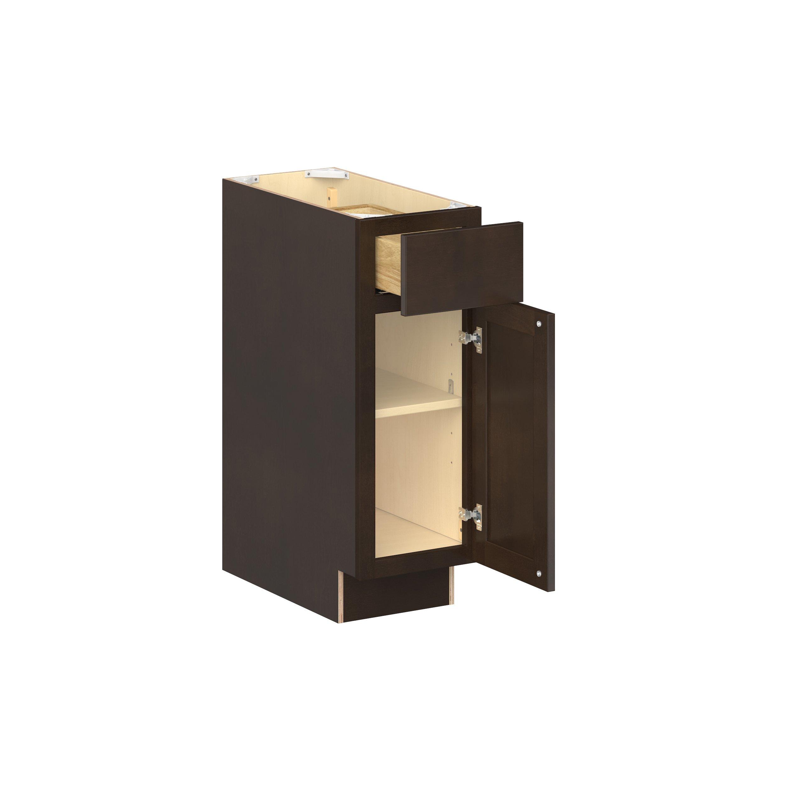 Baxley 12 in. Stained Cocoa Door and Drawer Base Cabinet - Right Door Hinge