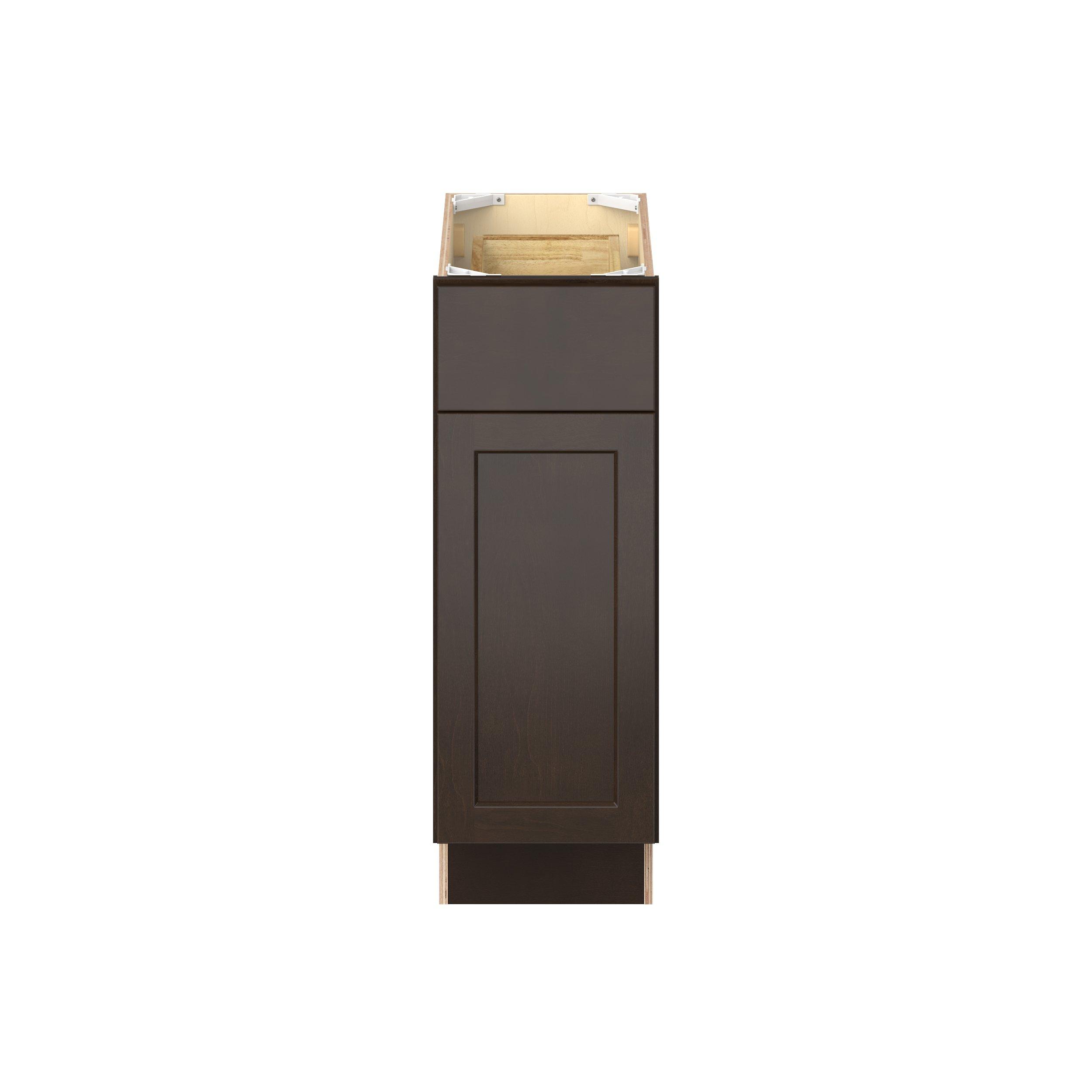 Baxley 12 in. Stained Cocoa Door and Drawer Base Cabinet - Right Door Hinge